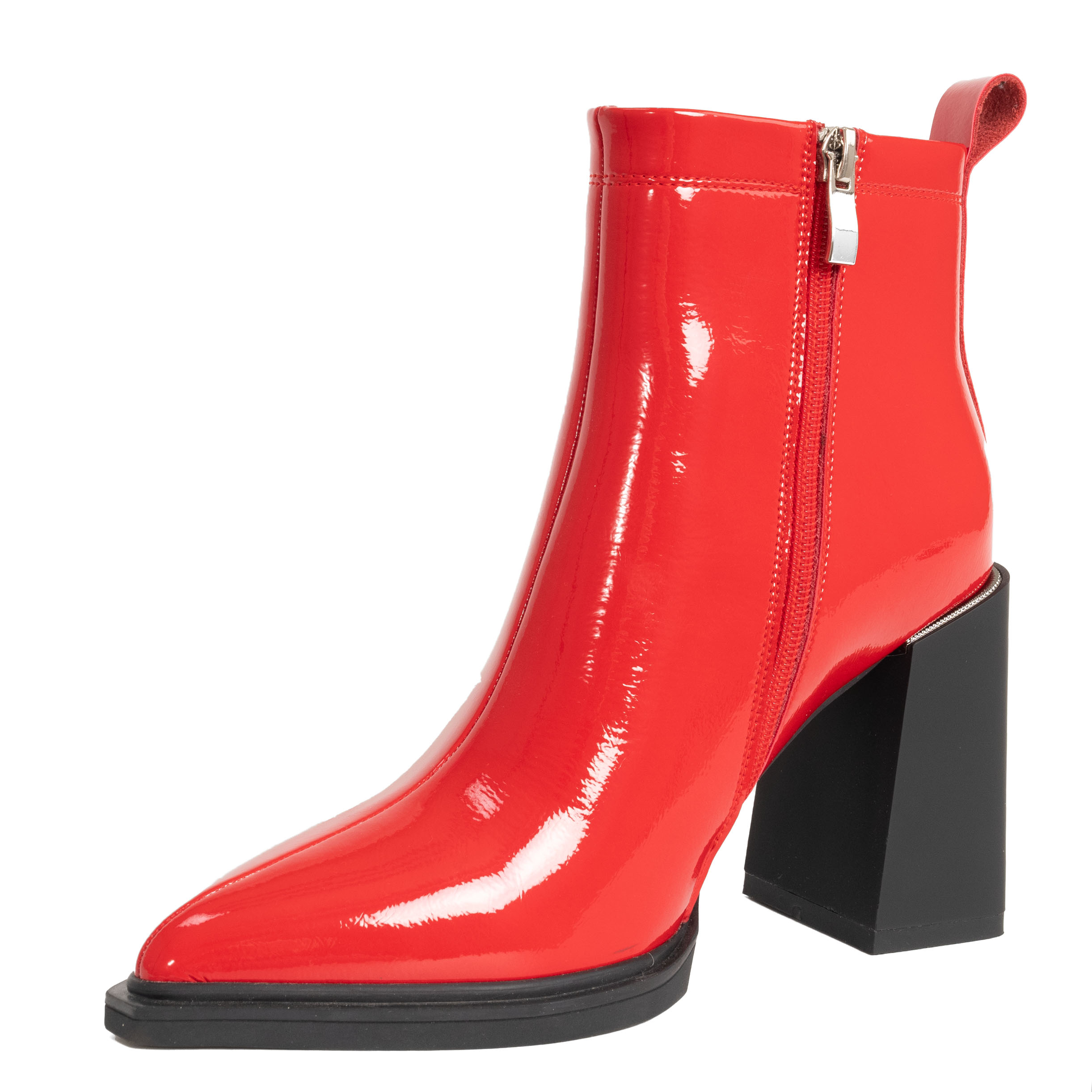 Ankle heeled boots for women with light patent leather