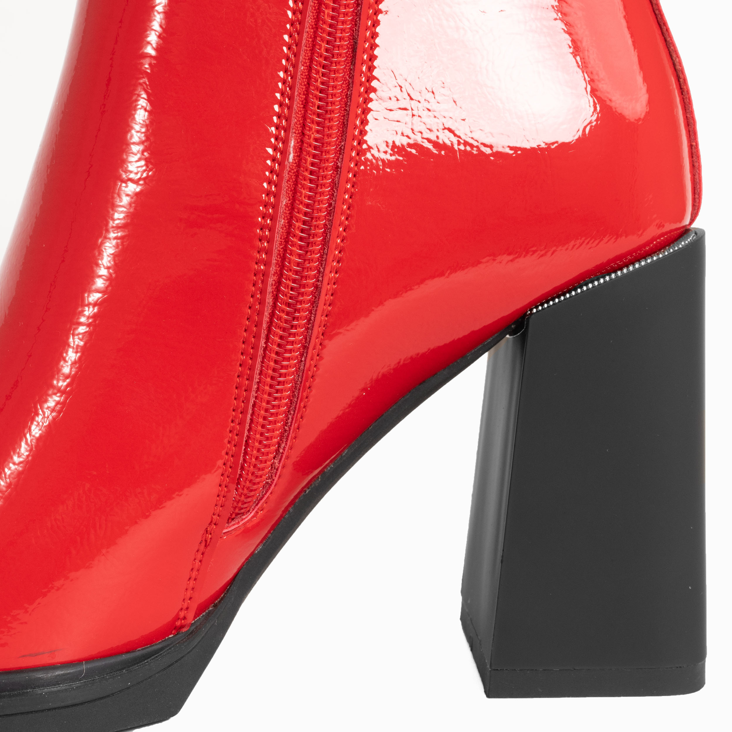 Ankle heeled boots for women with light patent leather