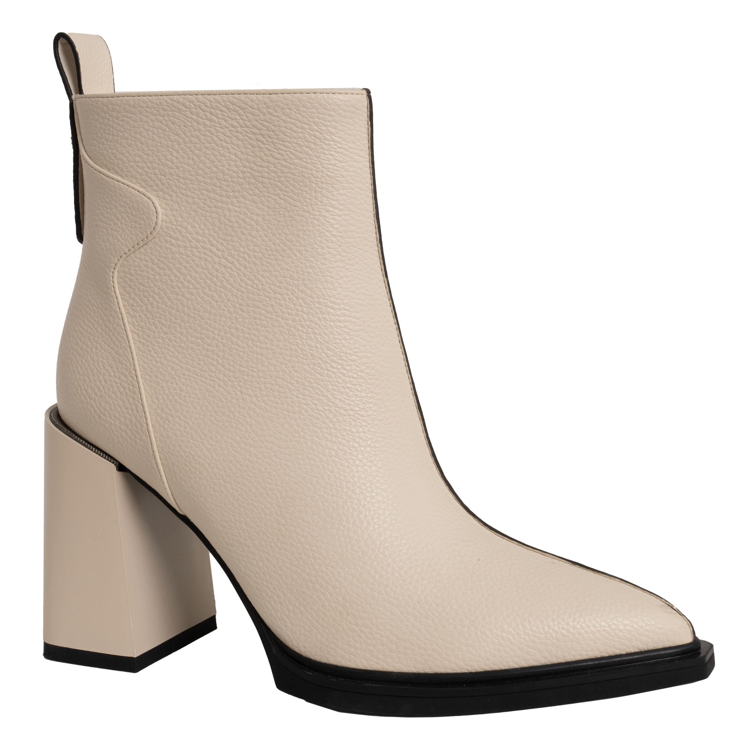 Heeled boots for women with beige lichee pattern PU