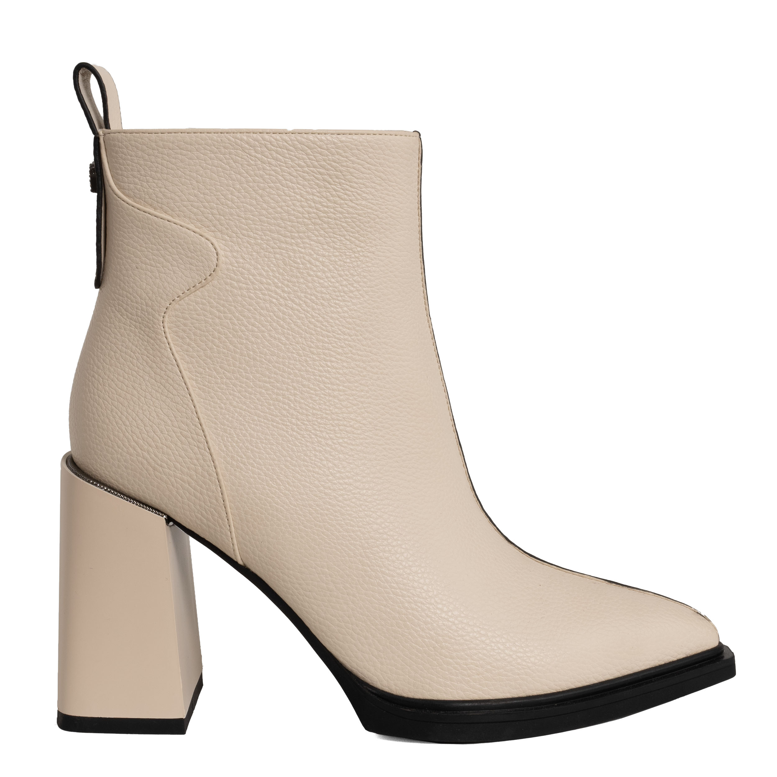 Heeled boots for women with beige lichee pattern PU