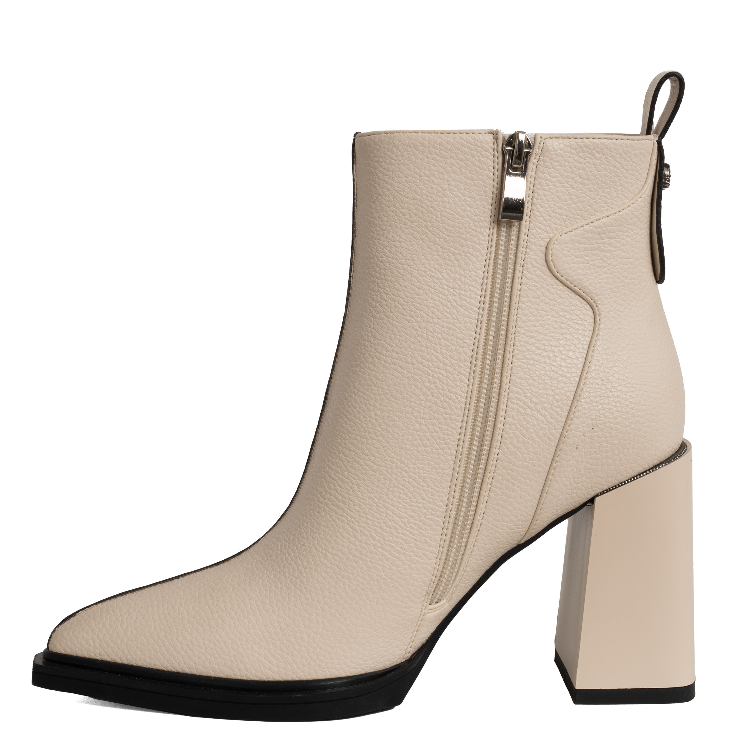 Heeled boots for women with beige lichee pattern PU