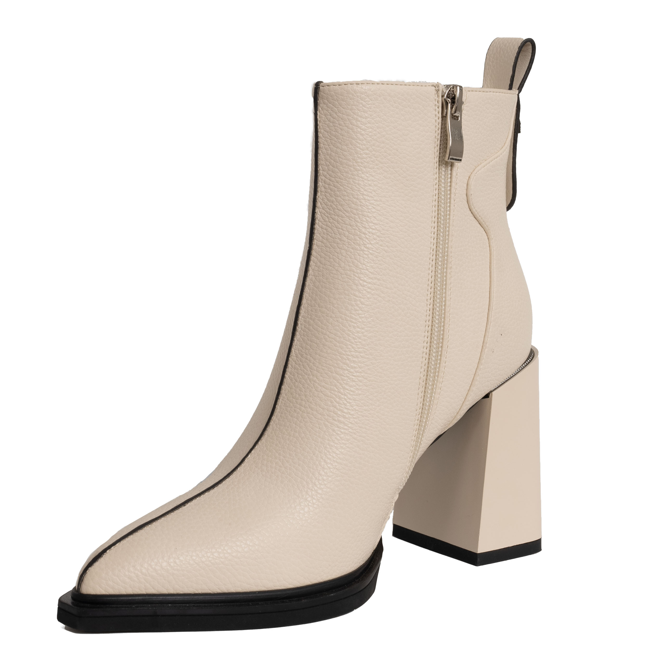 Heeled boots for women with beige lichee pattern PU