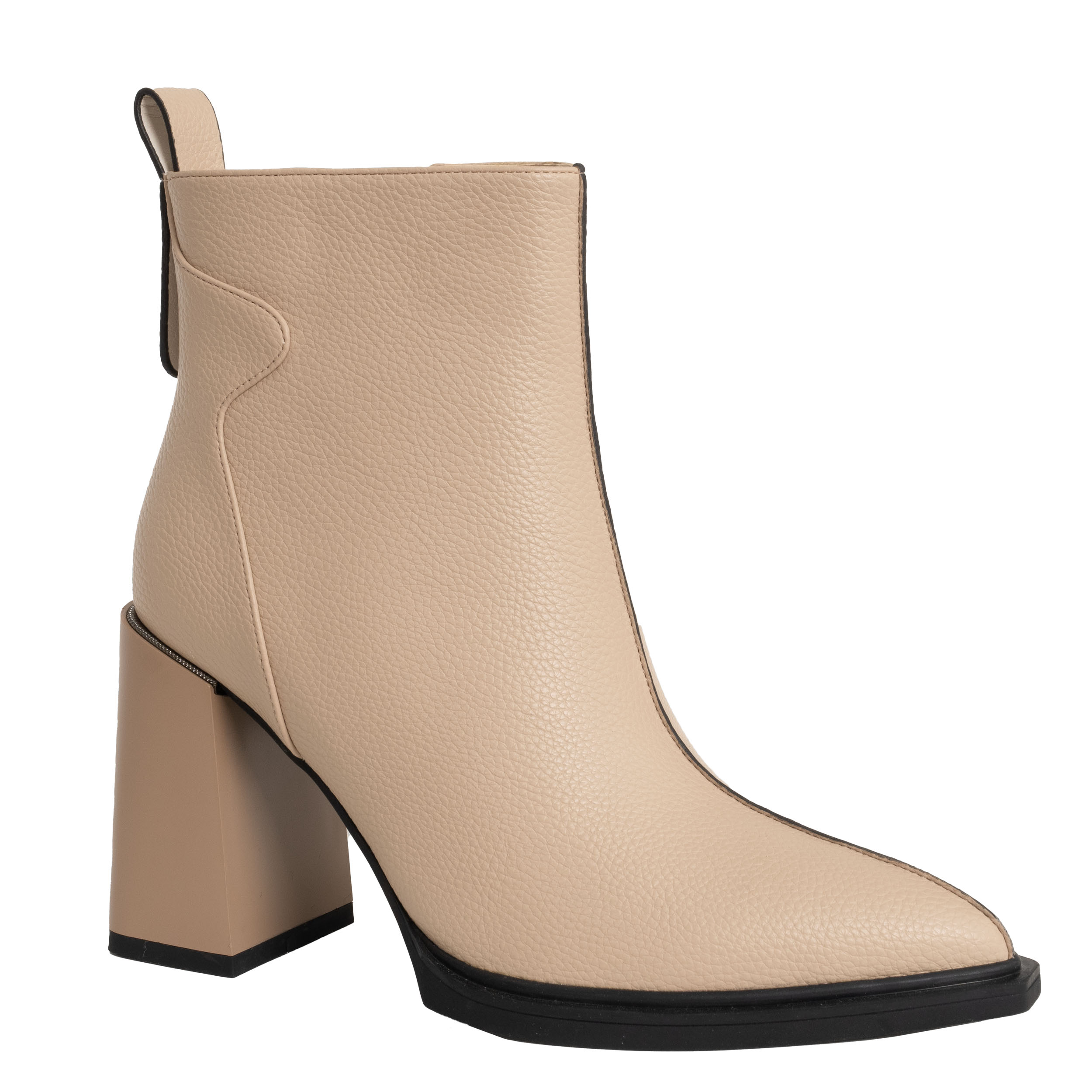 Heeled boots for women with beige lichee pattern PU