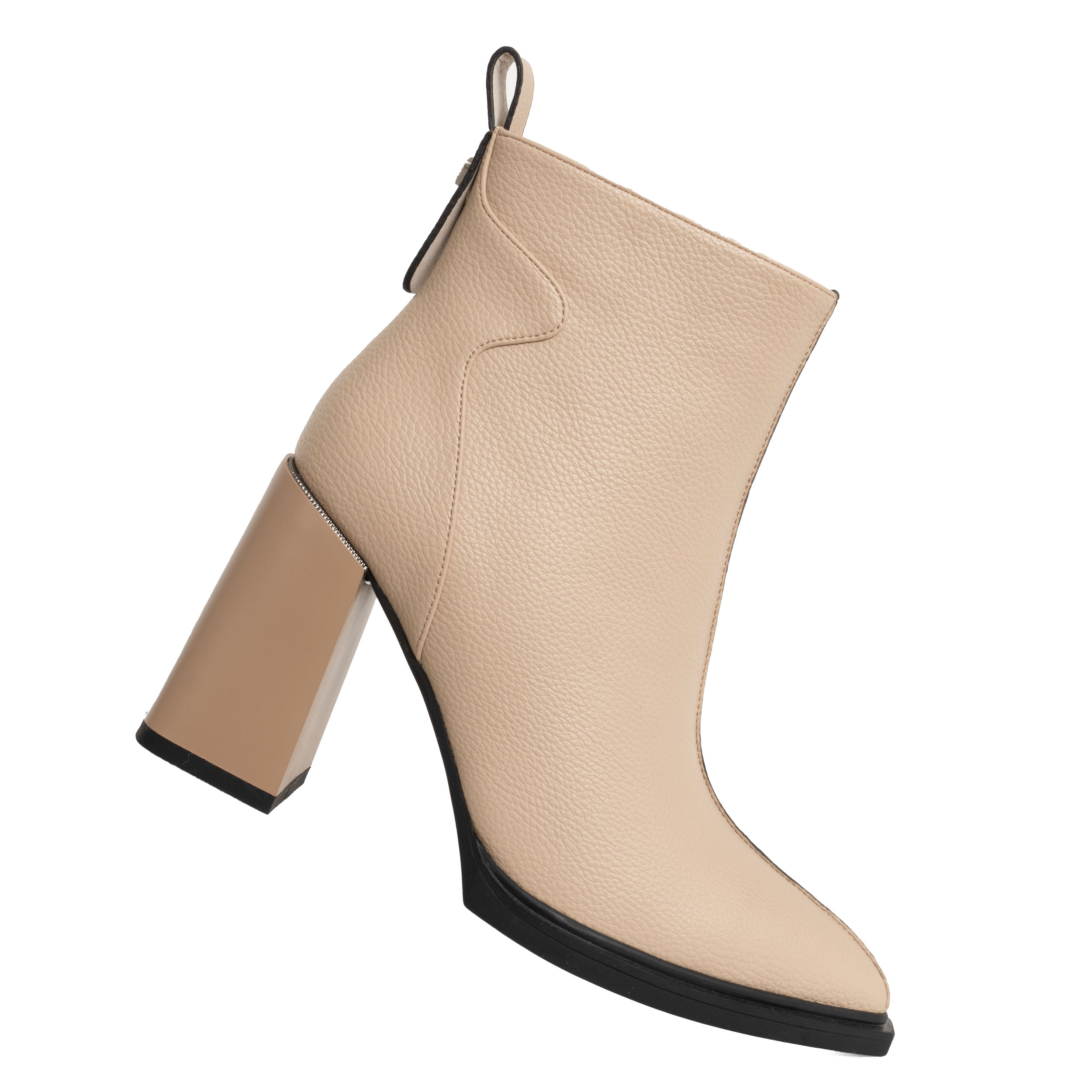 Heeled boots for women with beige lichee pattern PU