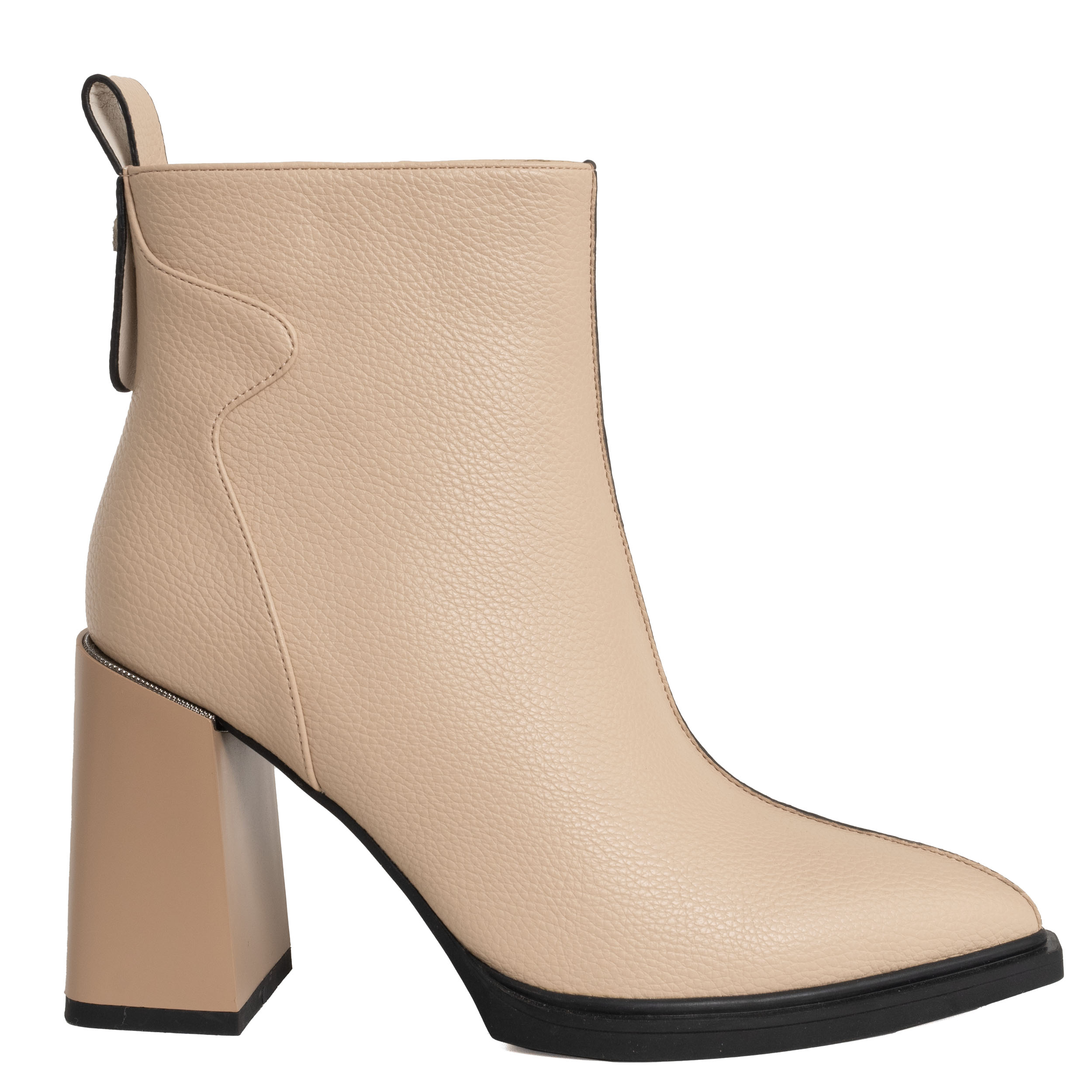 Heeled boots for women with beige lichee pattern PU