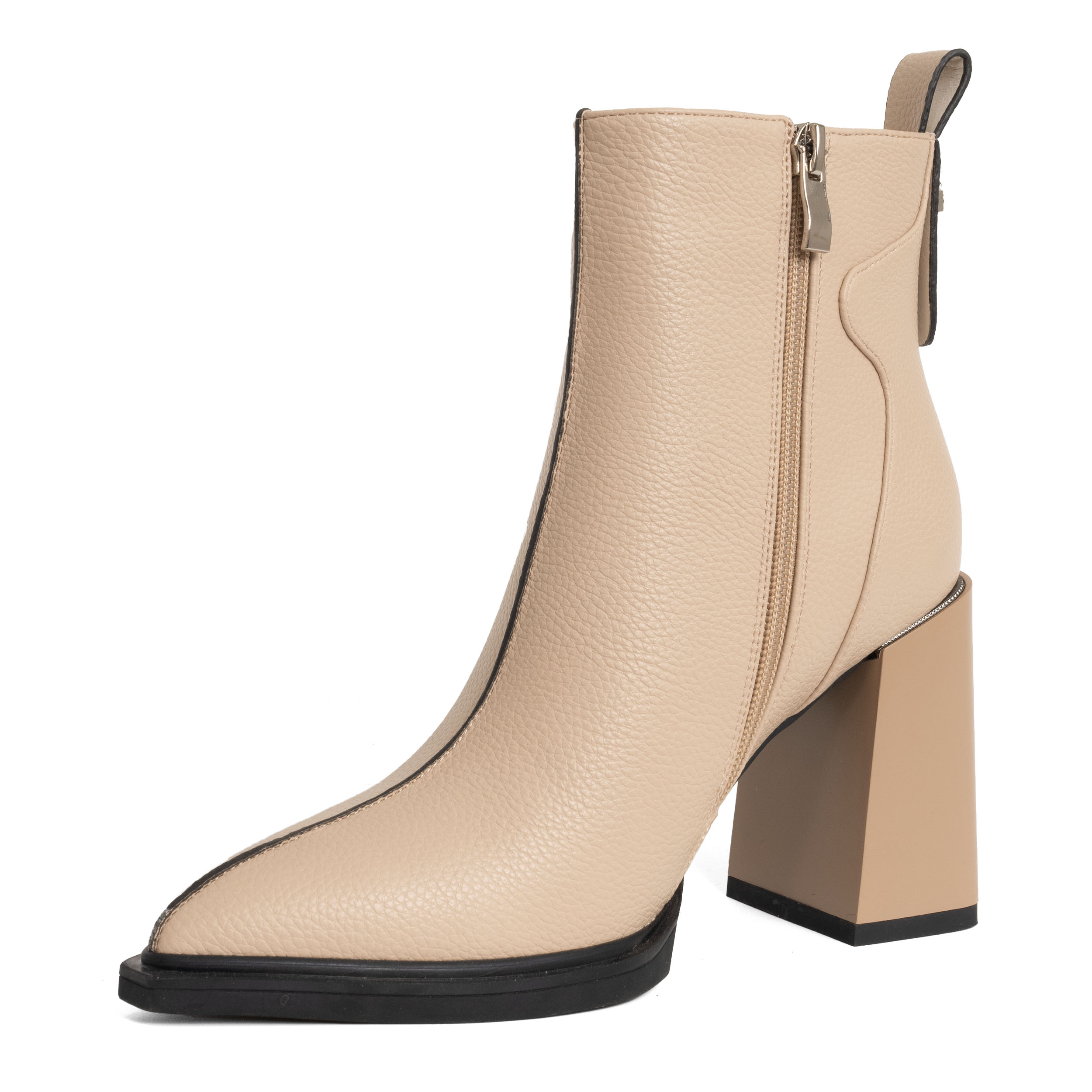 Heeled boots for women with beige lichee pattern PU