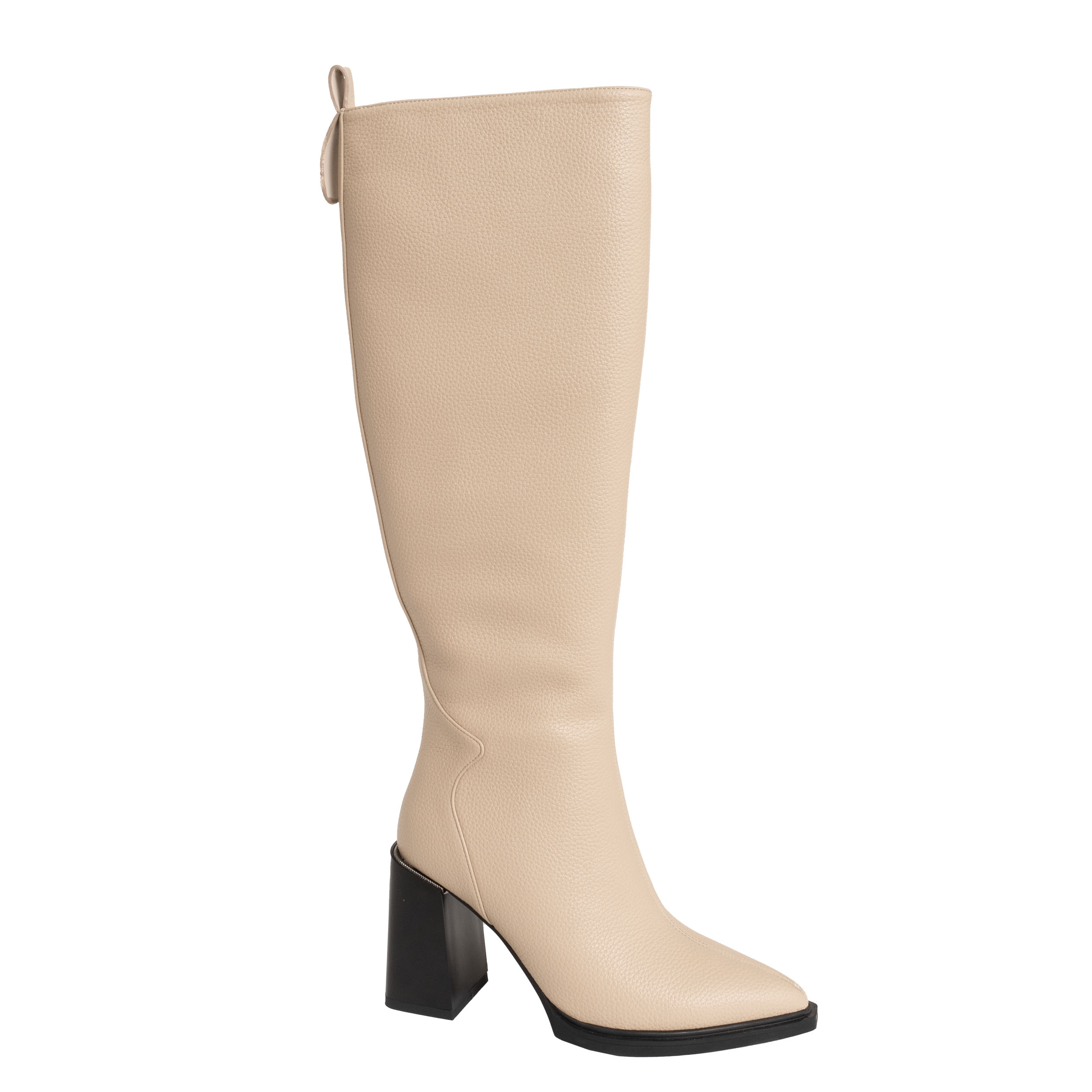 Beige Over the knee high heeled boots for women with Lichee pattern PU leather