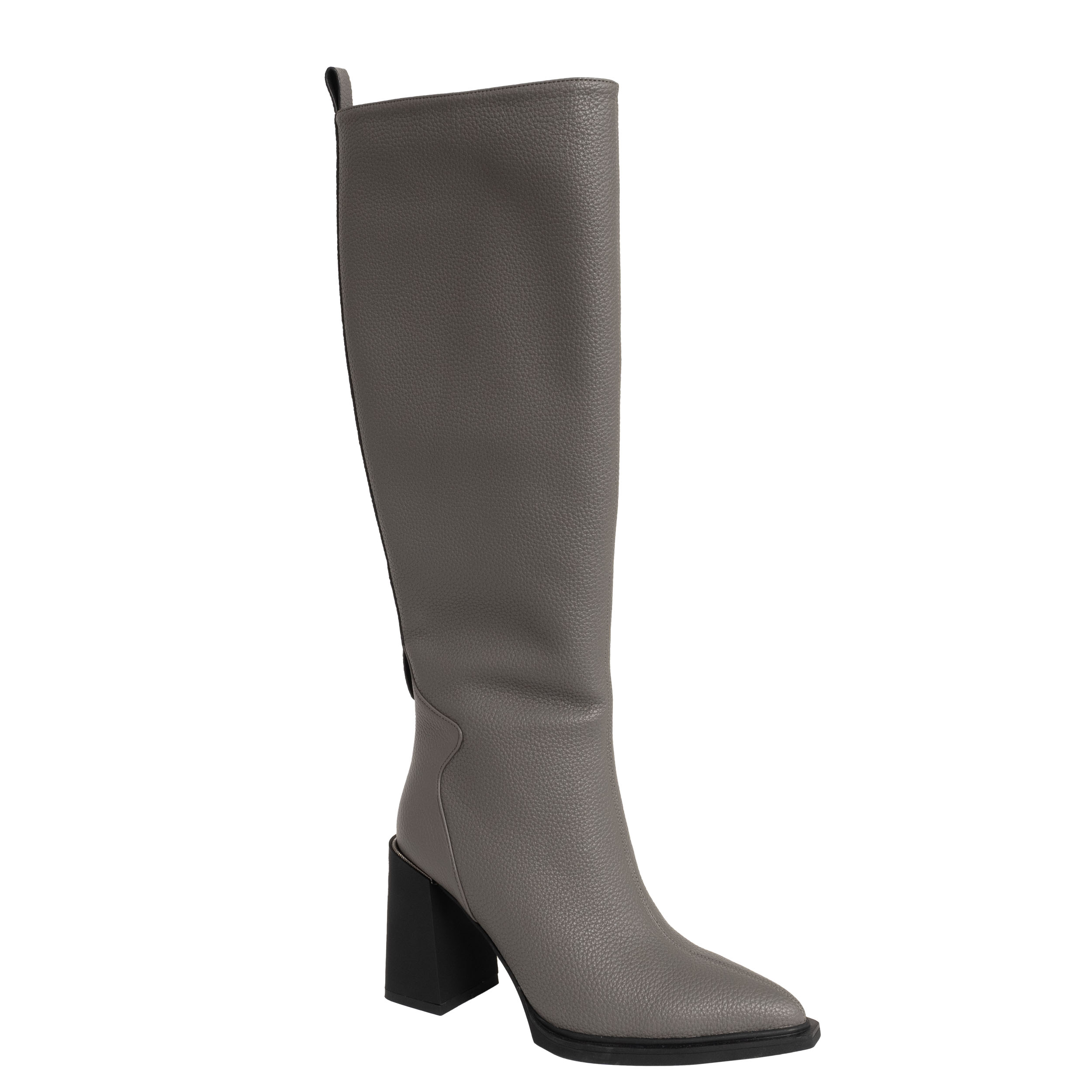 Grey Over the knee high heeled boots for women with Lichee pattern PU leather