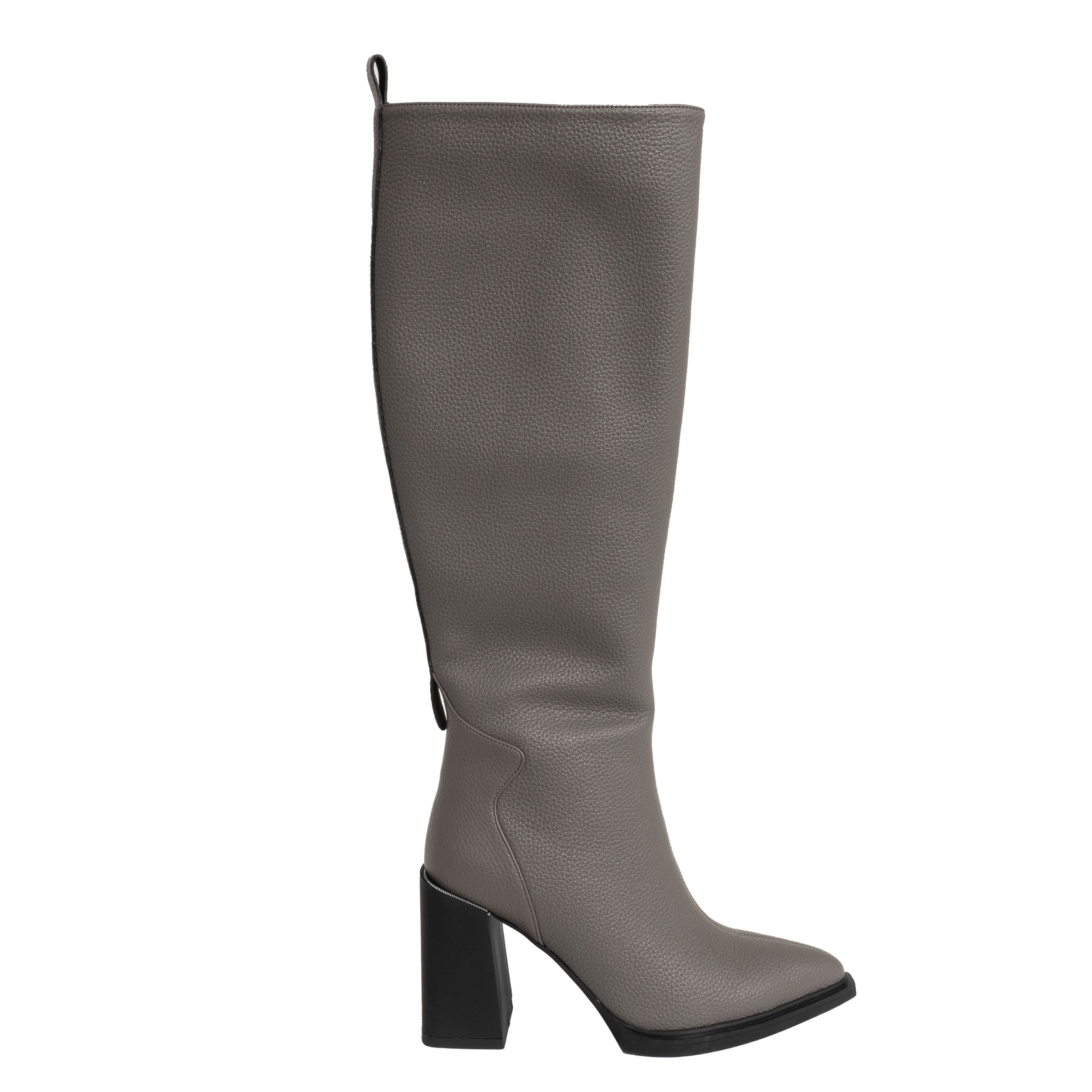 Grey Over the knee high heeled boots for women with Lichee pattern PU leather