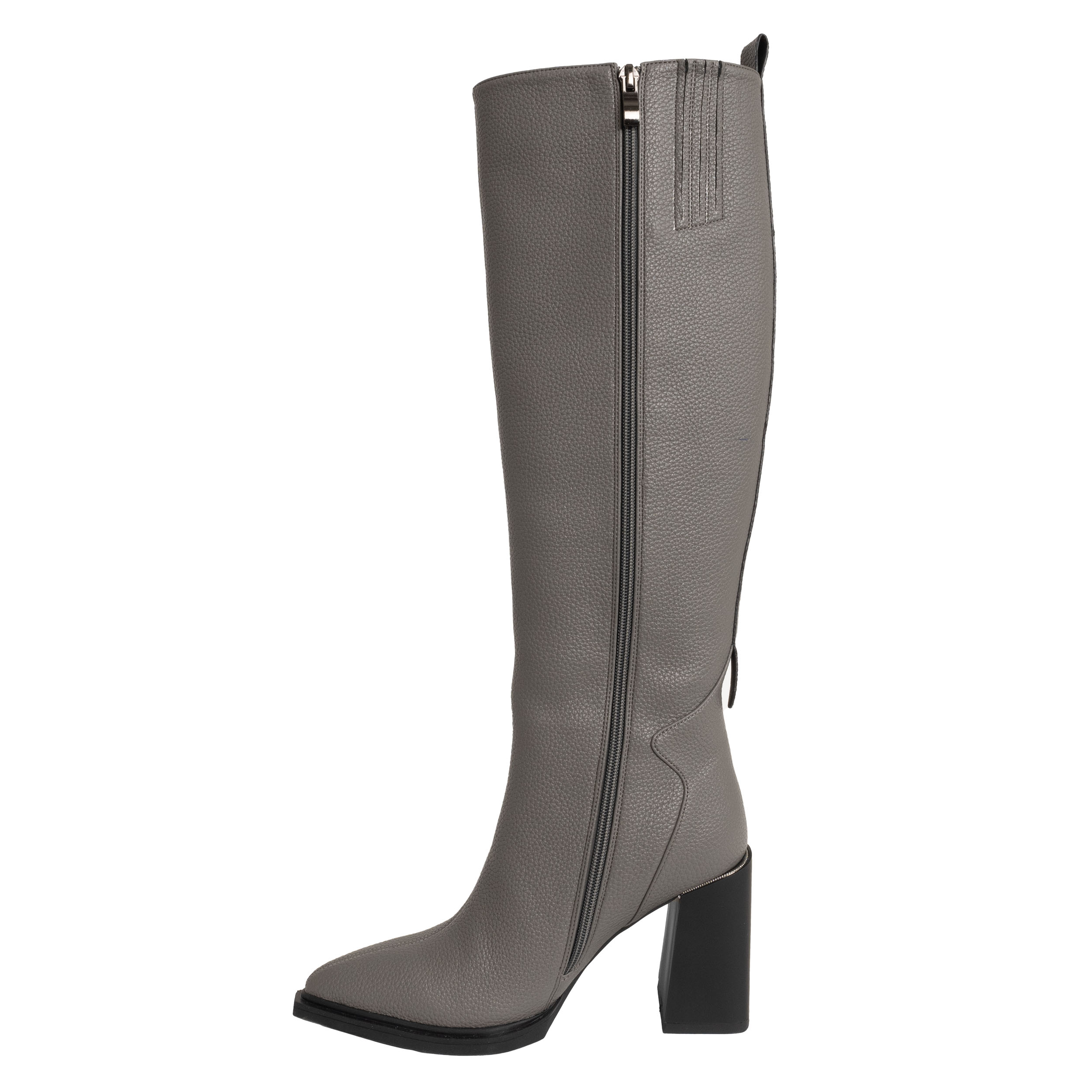 Grey Over the knee high heeled boots for women with Lichee pattern PU leather