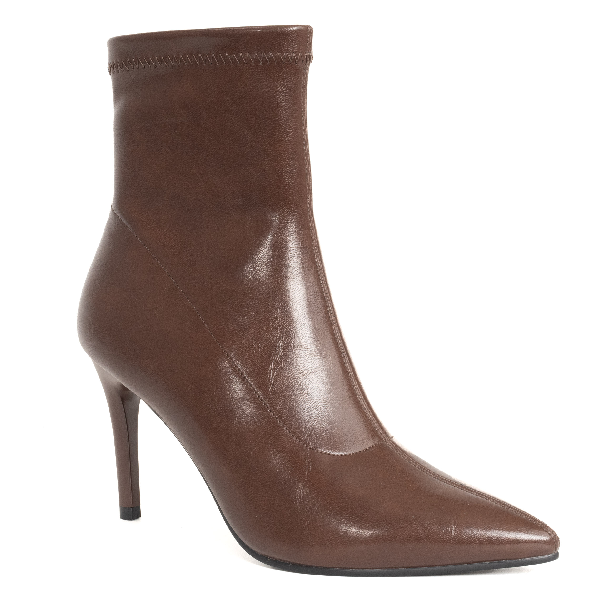 Heeled boots for women with brown stretch PU leather