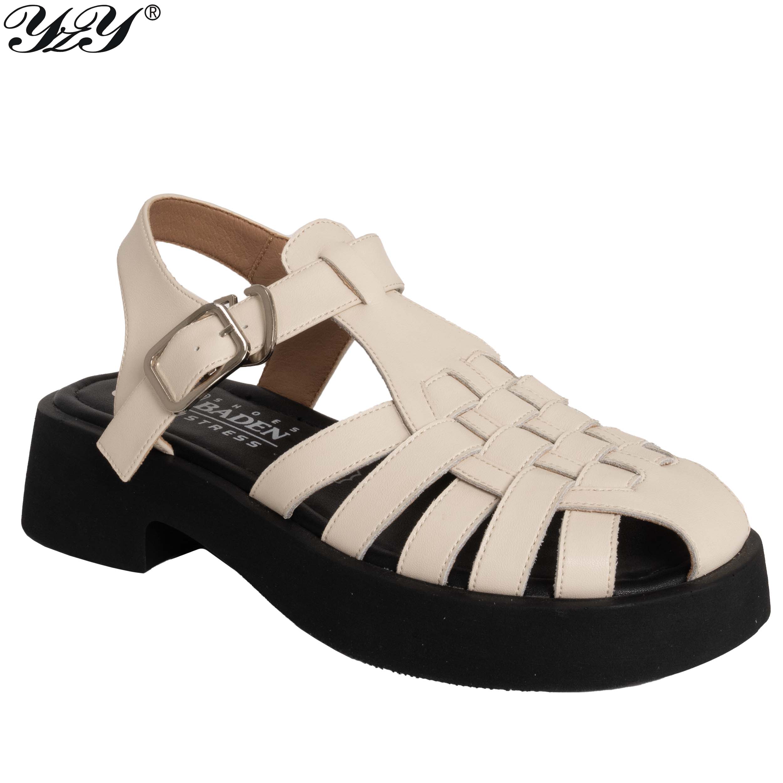 Platform sandals for women with microfiber leather