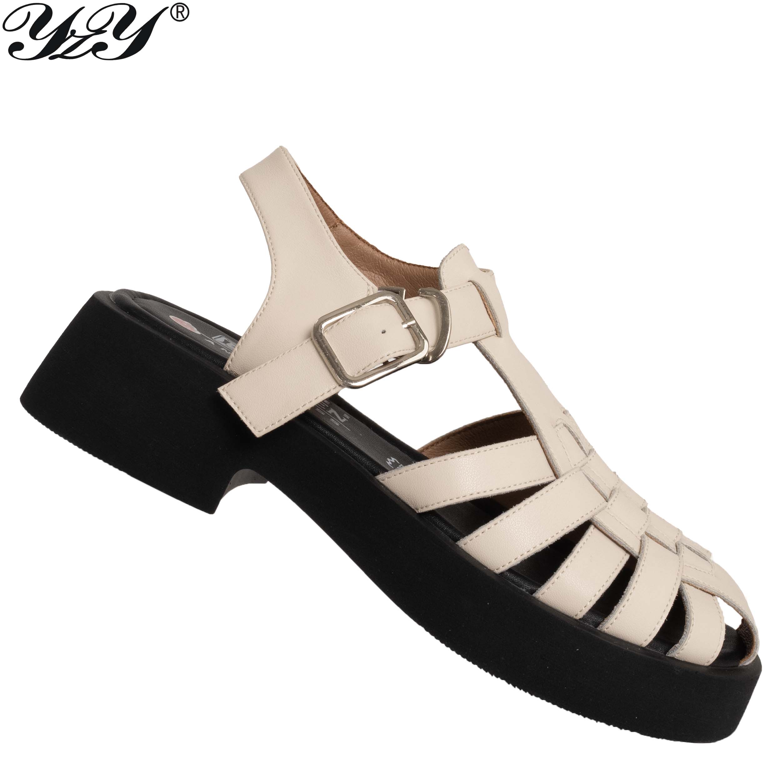 Platform sandals for women with microfiber leather