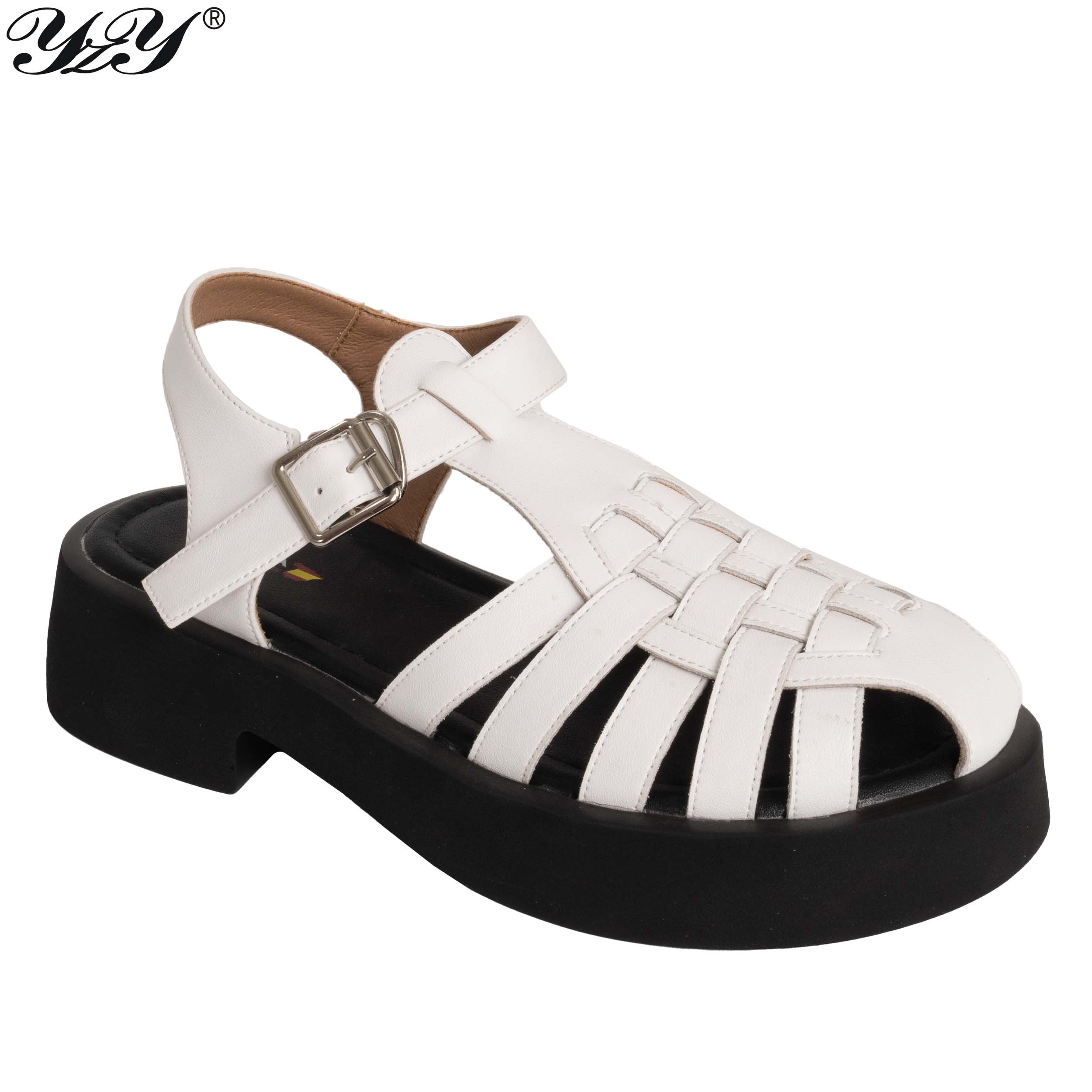 Platform sandals for women with microfiber leather