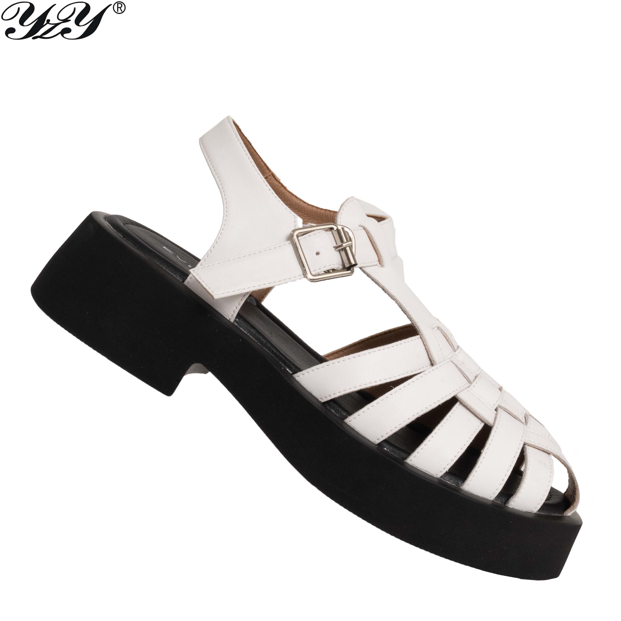 Platform sandals for women with microfiber leather