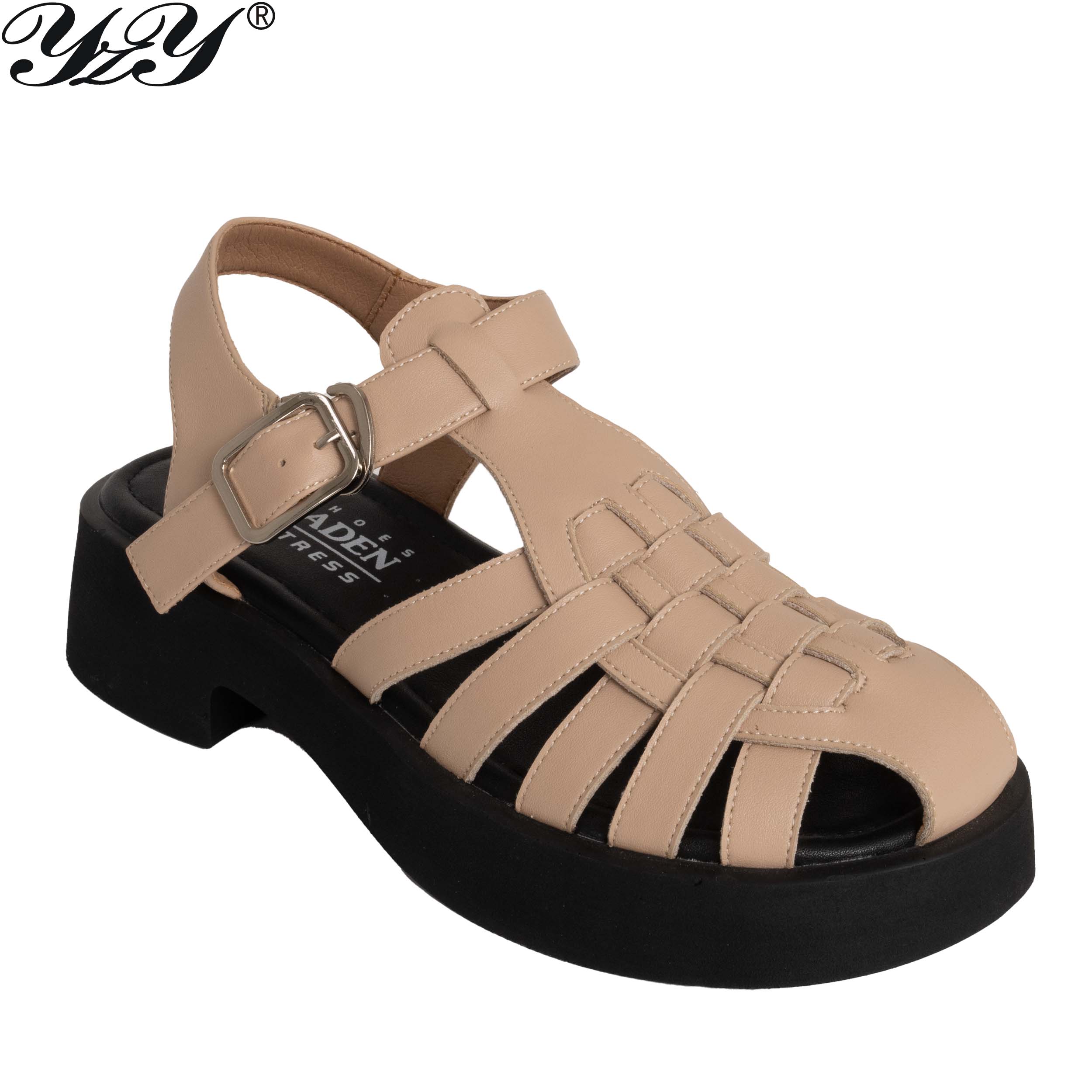 Platform sandals for women with microfiber leather