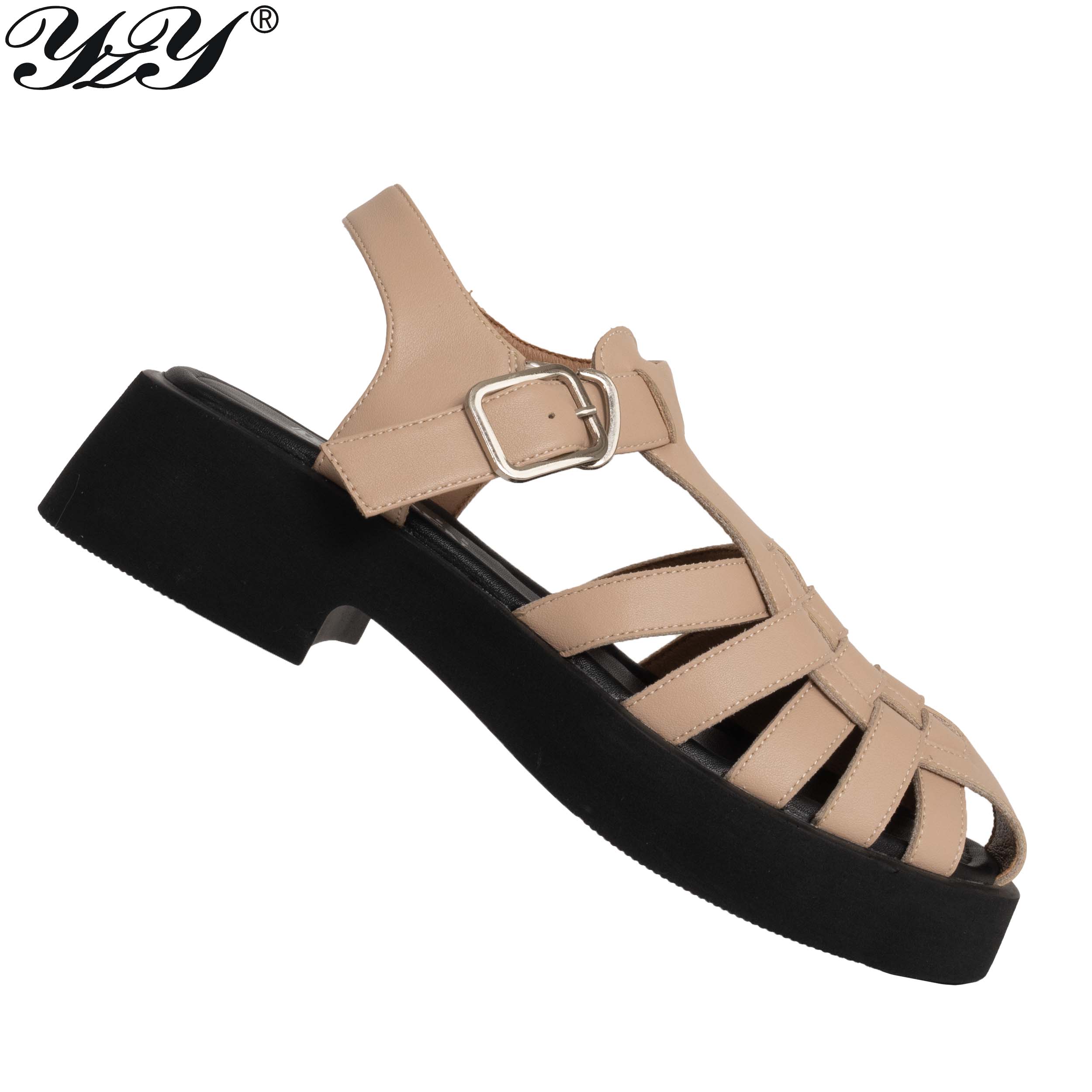 Platform sandals for women with microfiber leather