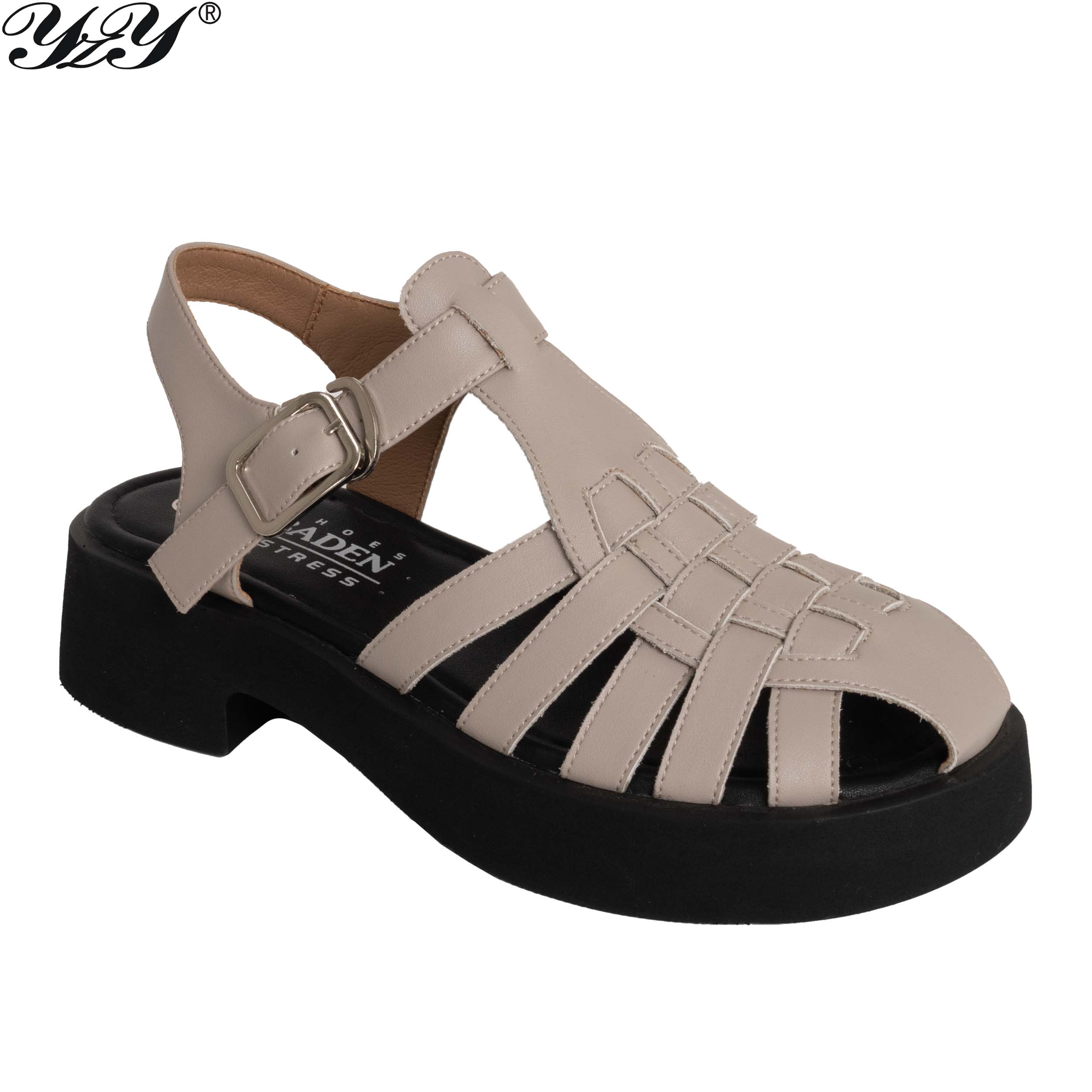 Platform sandals for women with microfiber leather