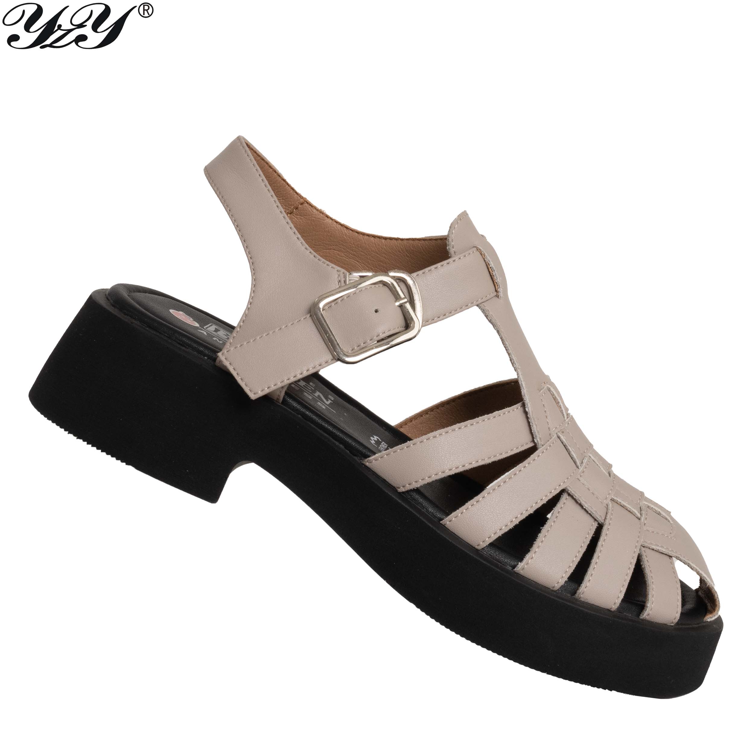 Platform sandals for women with microfiber leather