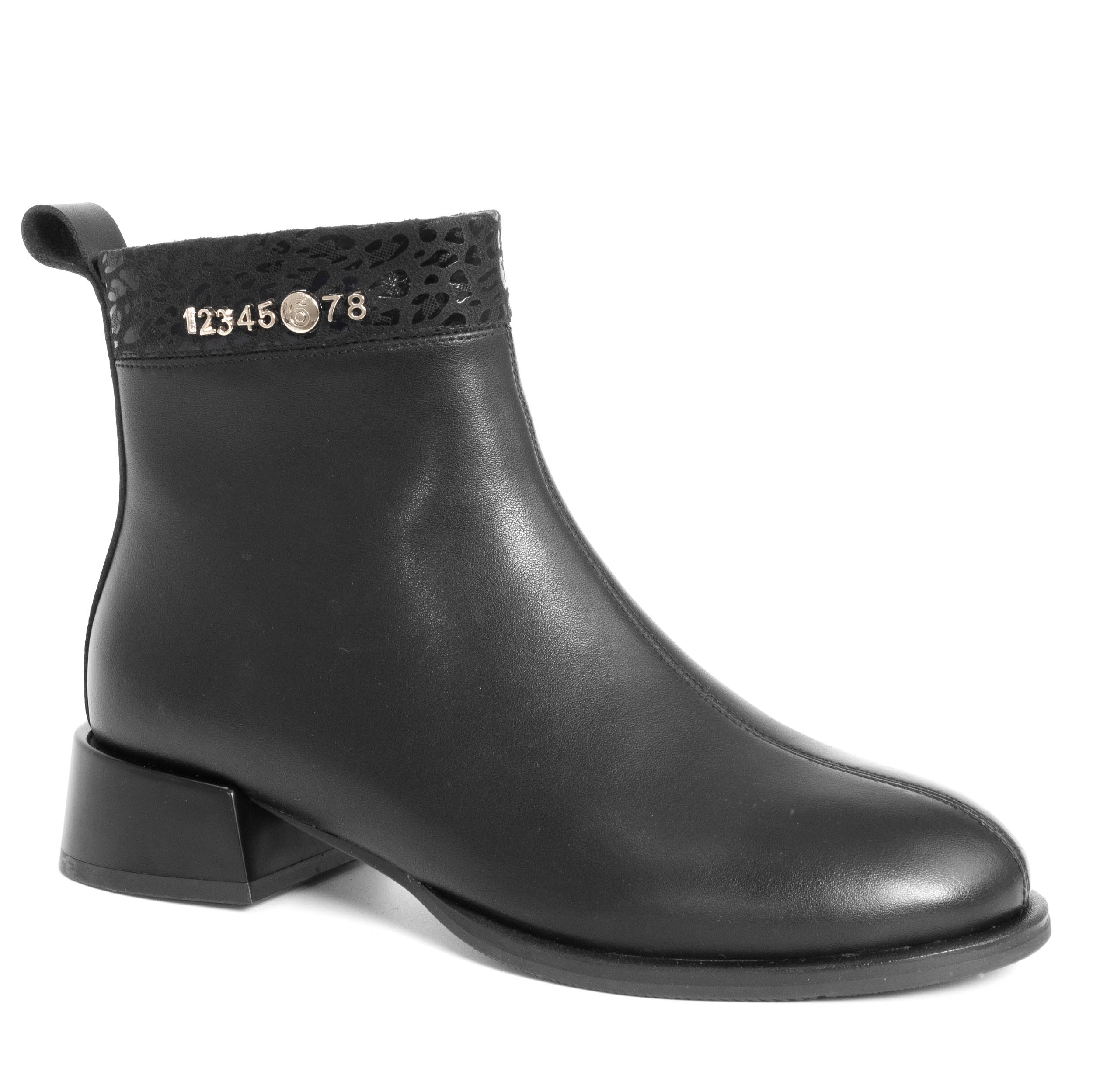 Heeled boots for women with black microfiber leather