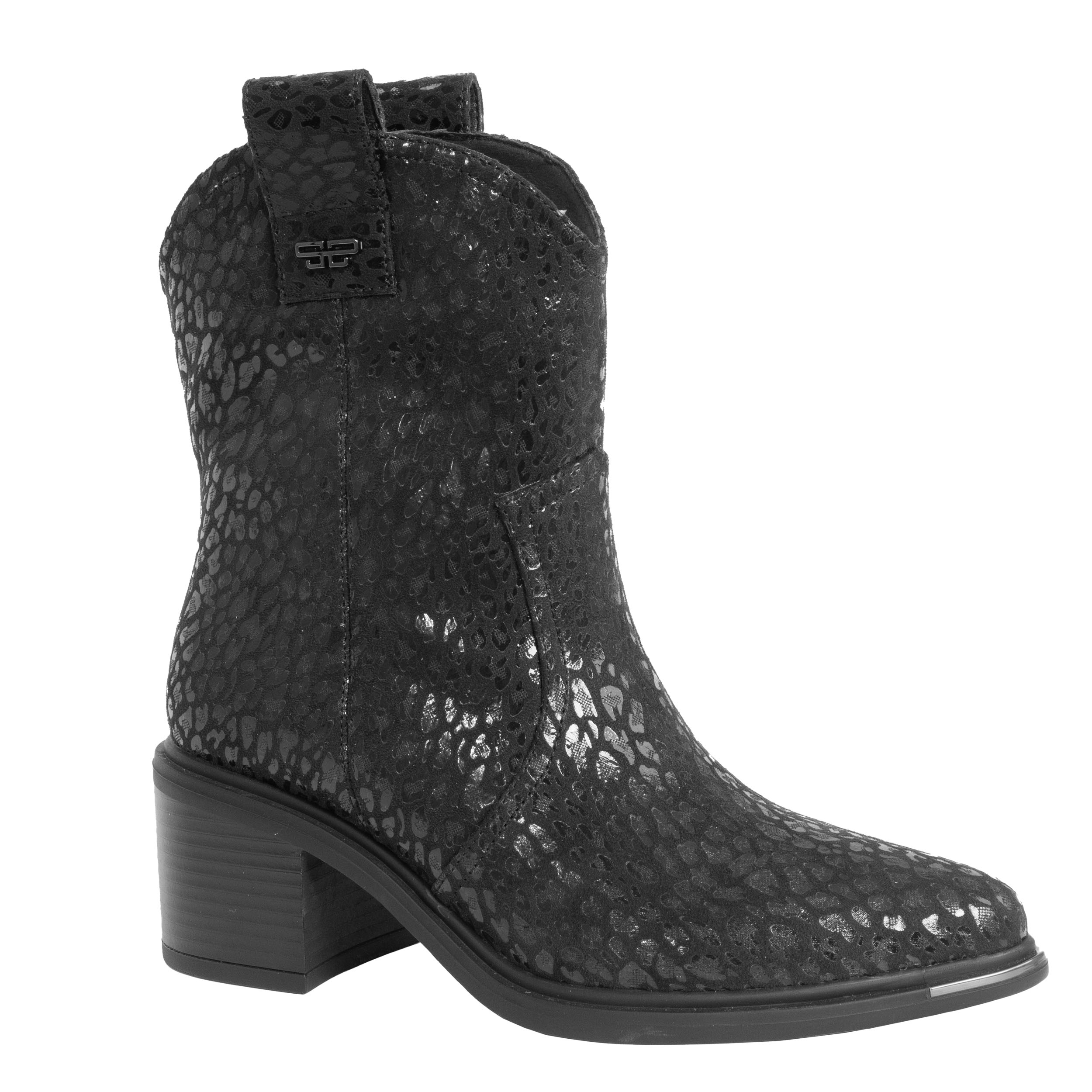 women casual boots with black leopard microfiber leather