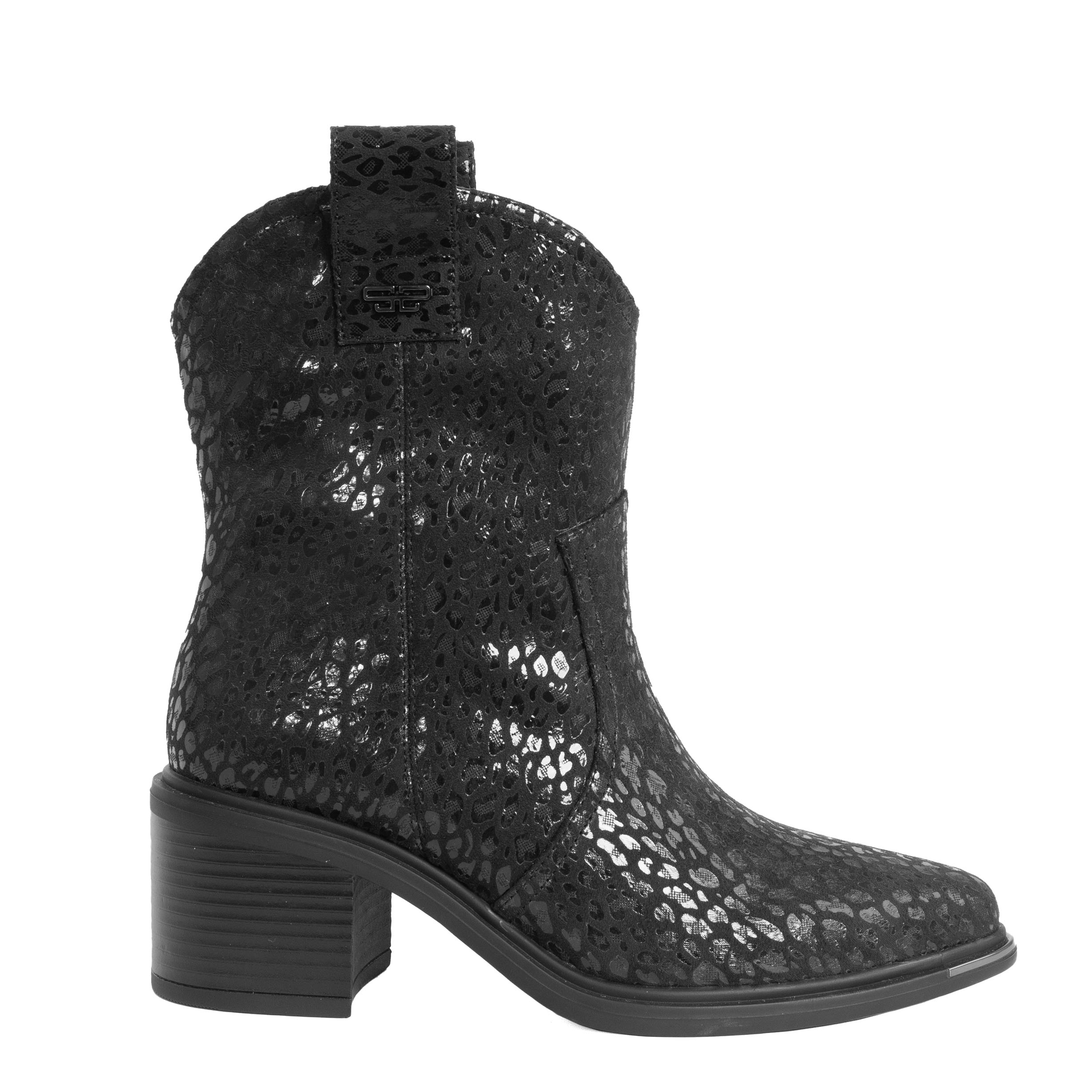 women casual boots with black leopard microfiber leather