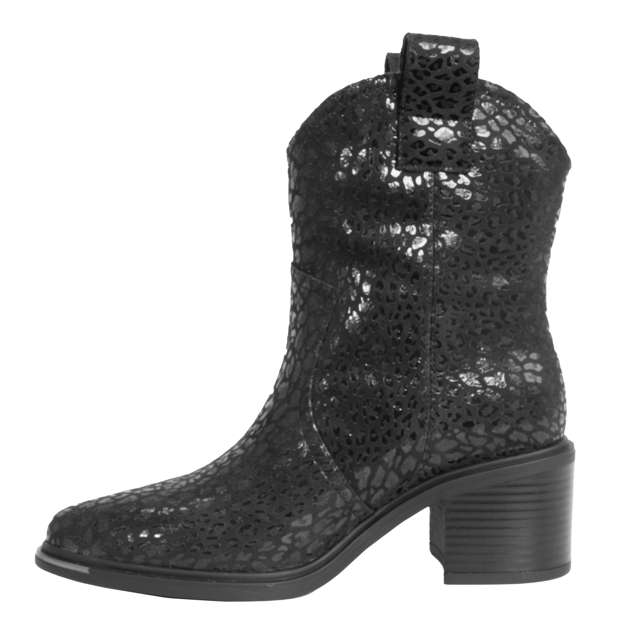 women casual boots with black leopard microfiber leather