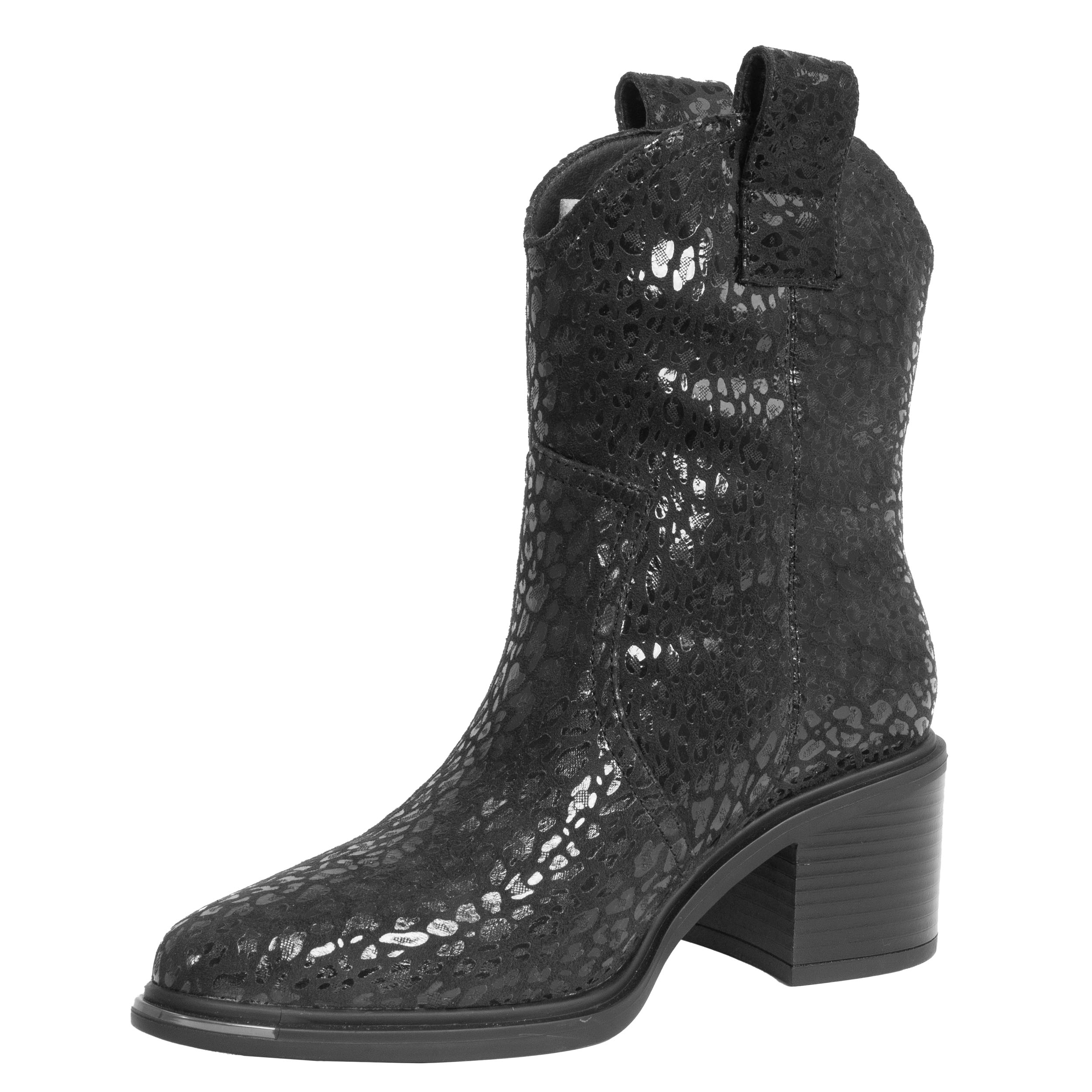 women casual boots with black leopard microfiber leather