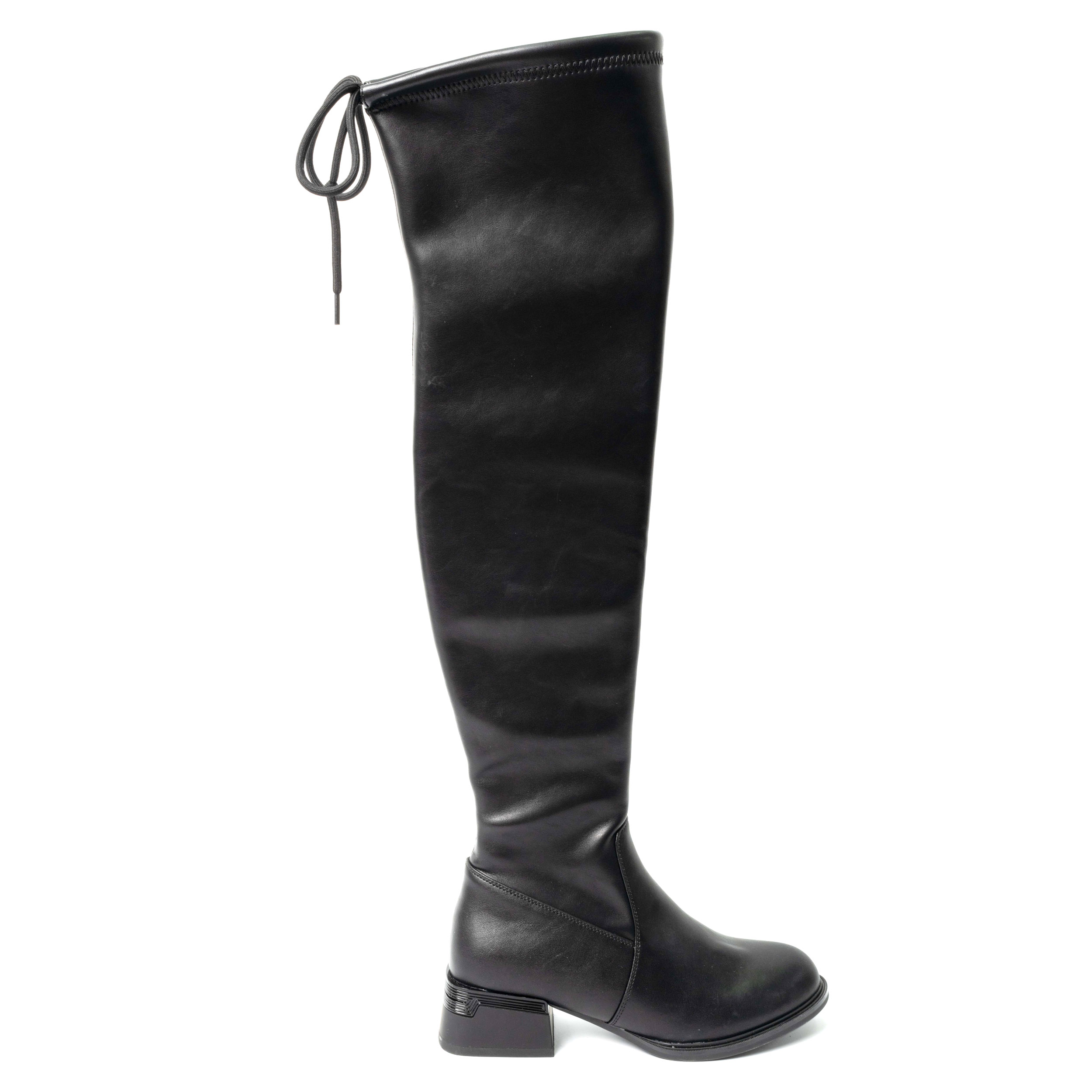 YZY Women’s Black Heeled Knee-High Boots with Stretch PU – Stylish & Comfortable Wholesale Footwear