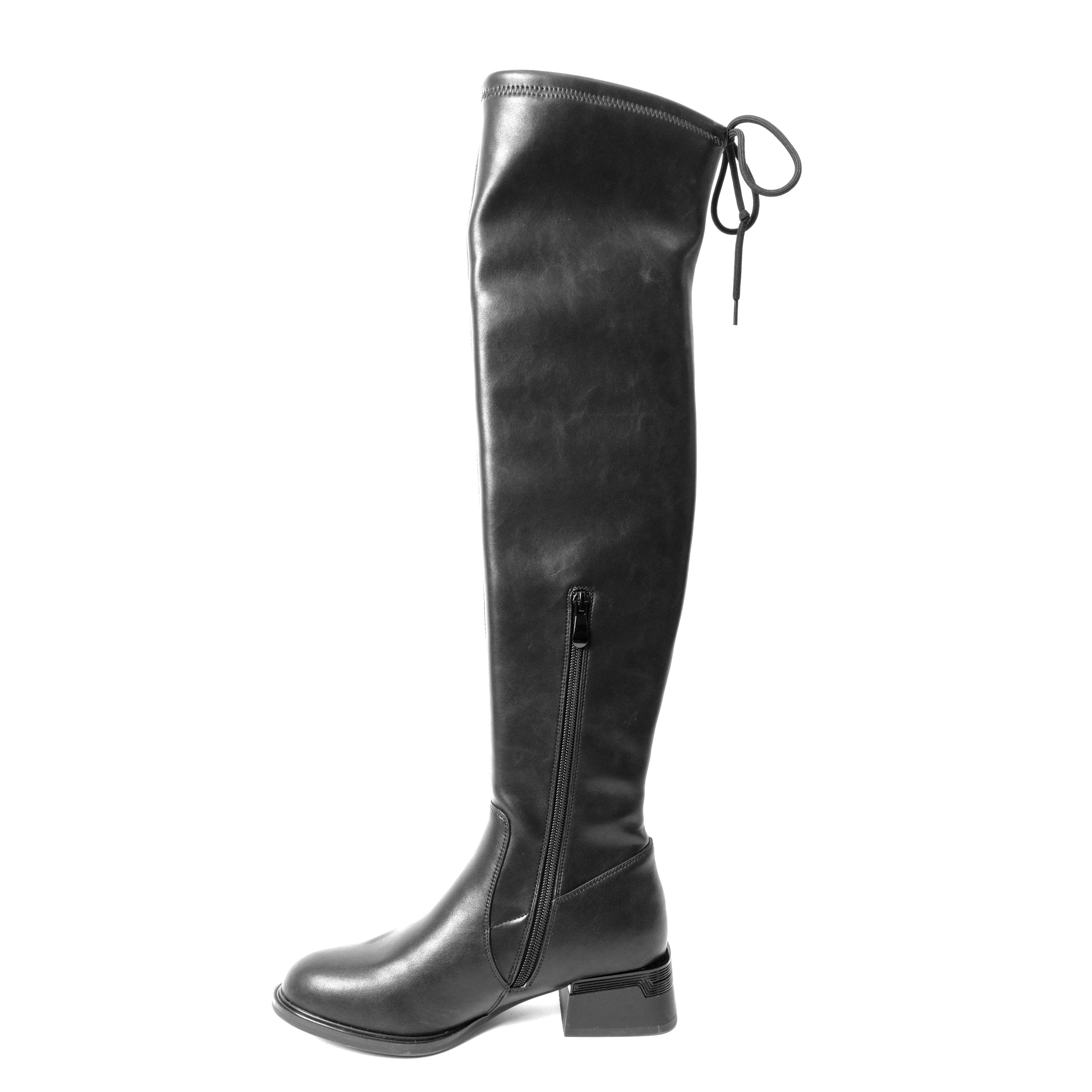 YZY Women’s Black Heeled Knee-High Boots with Stretch PU – Stylish & Comfortable Wholesale Footwear