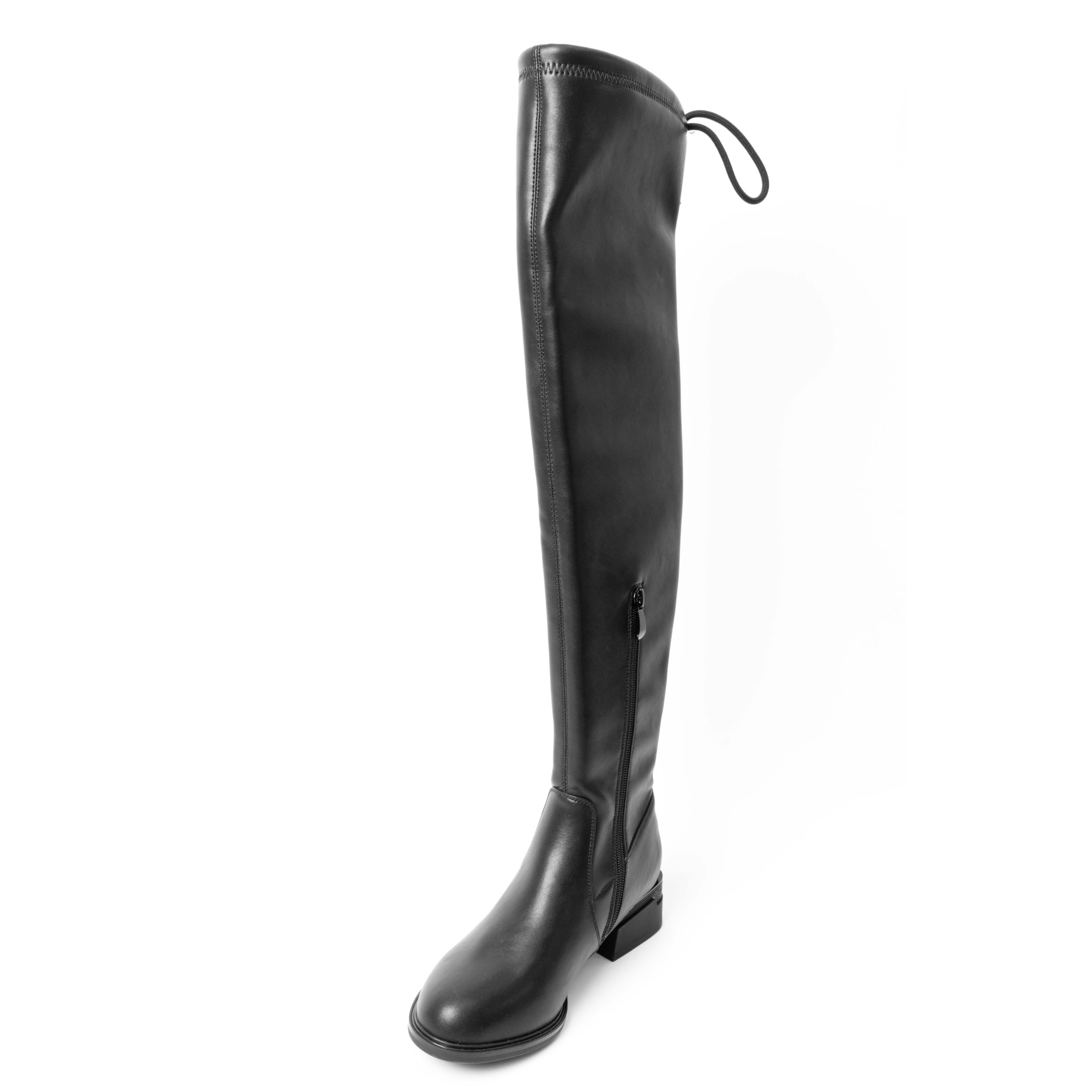 YZY Women’s Black Heeled Knee-High Boots with Stretch PU – Stylish & Comfortable Wholesale Footwear