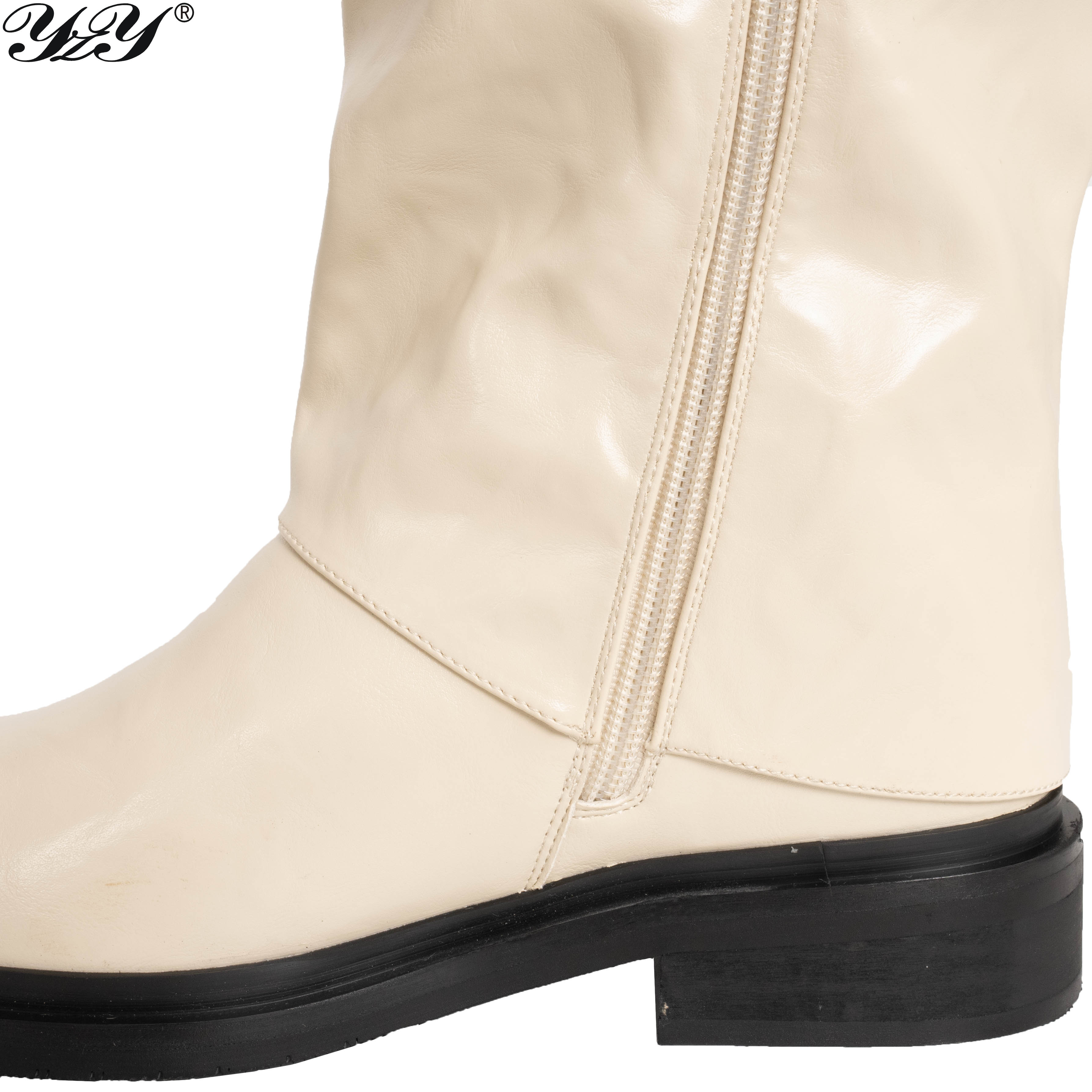 Beige knee high boots for women with great look PU leather