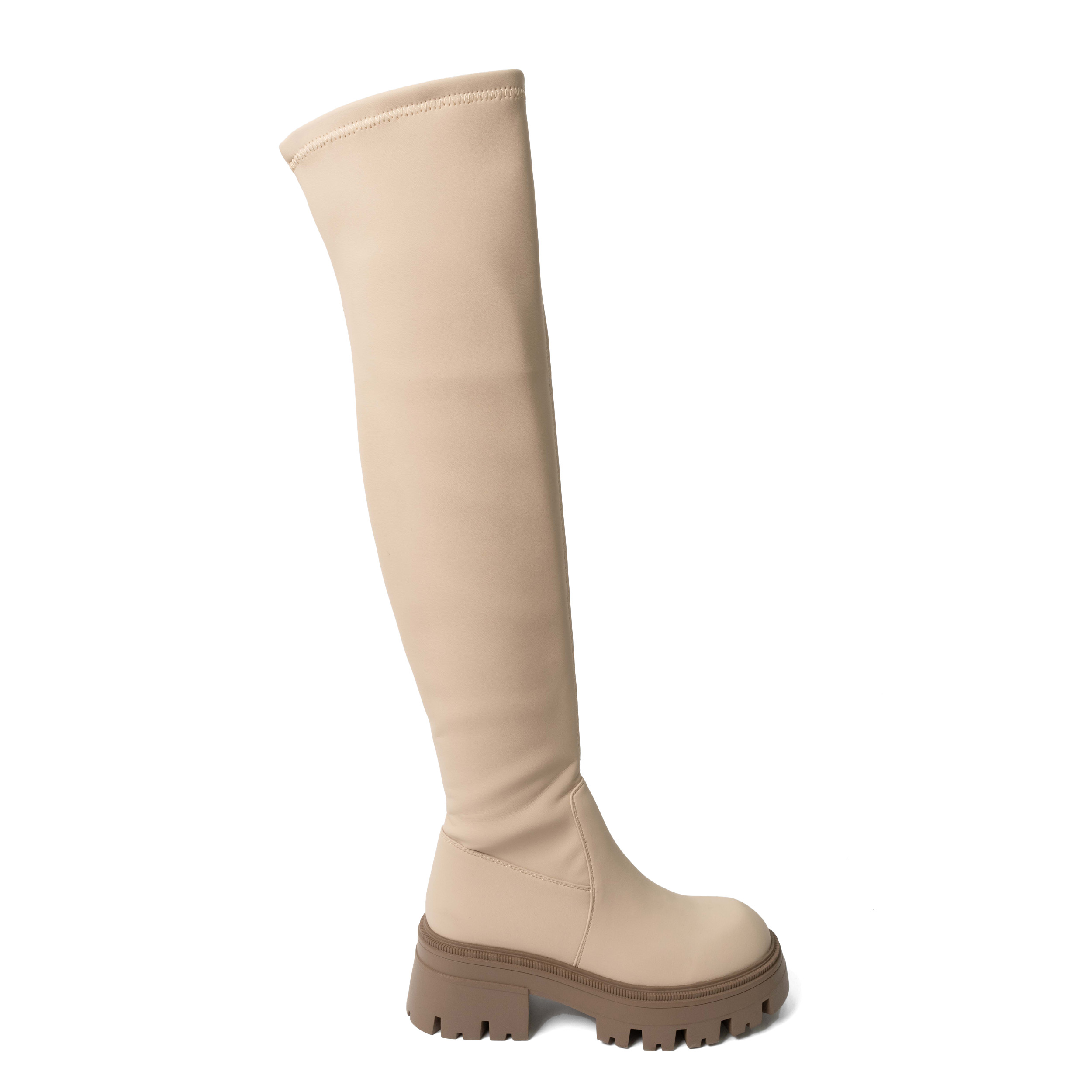 YZY Wholesale women Beige platform Knee high boots with Stretch PU