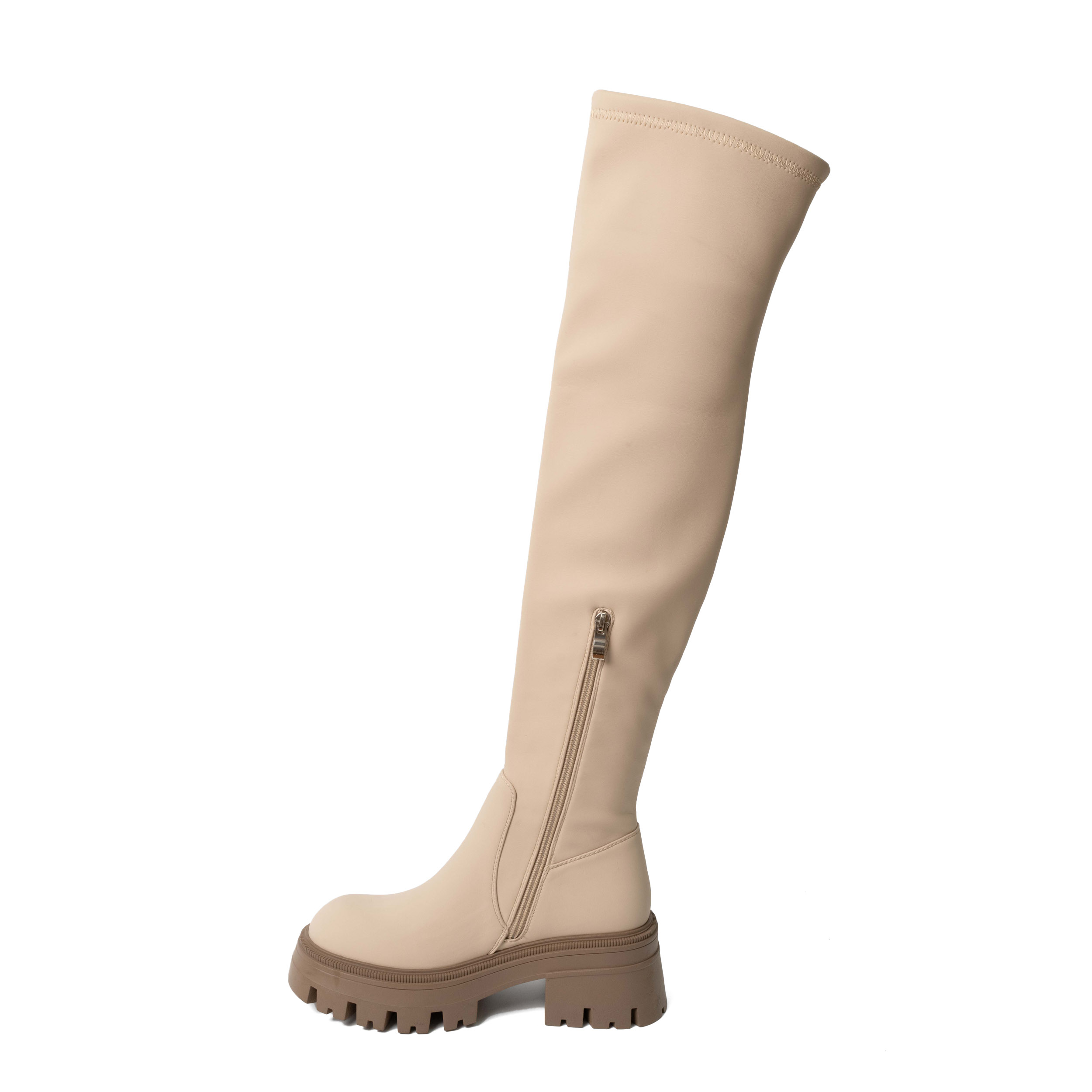 YZY Wholesale women Beige platform Knee high boots with Stretch PU