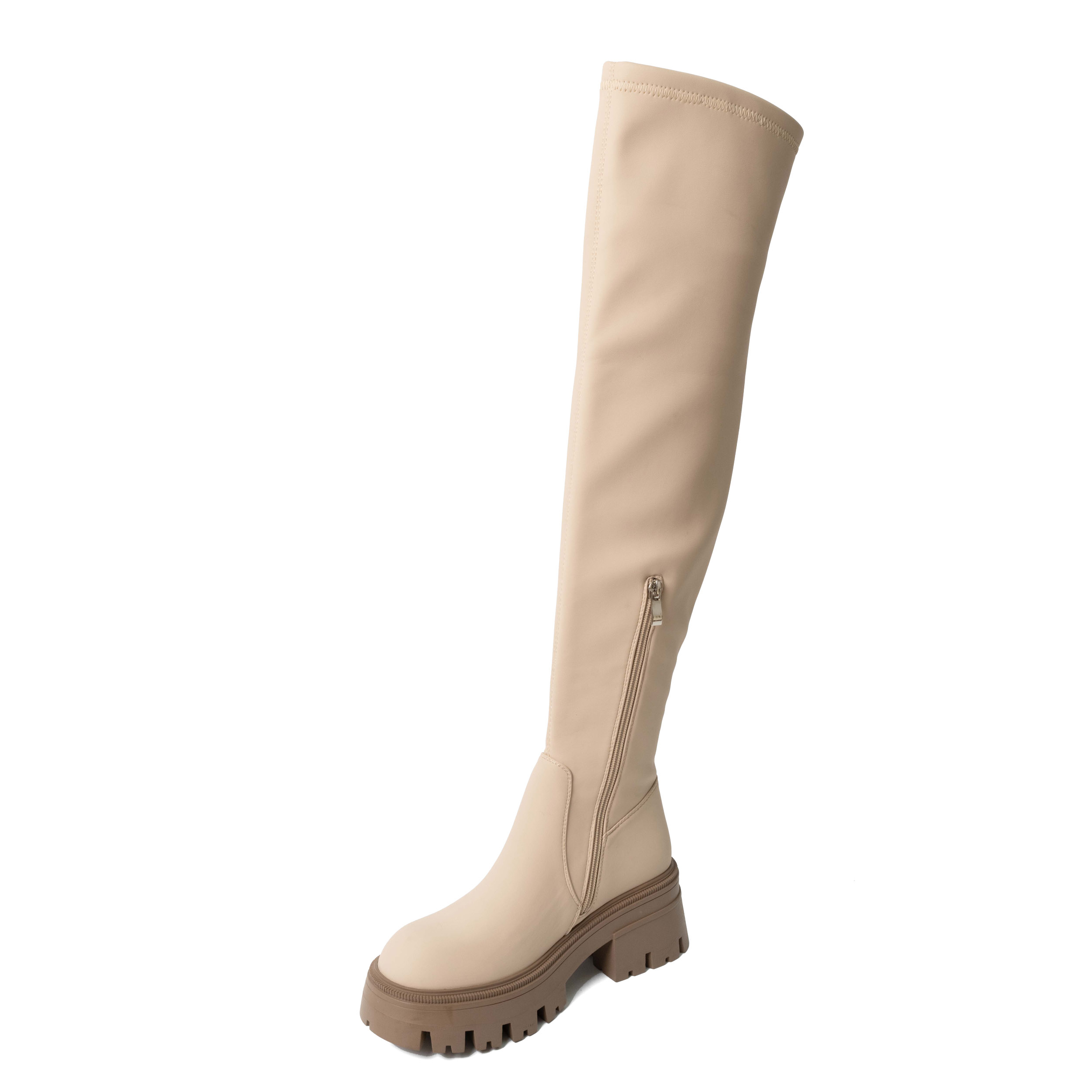 YZY Wholesale women Beige platform Knee high boots with Stretch PU