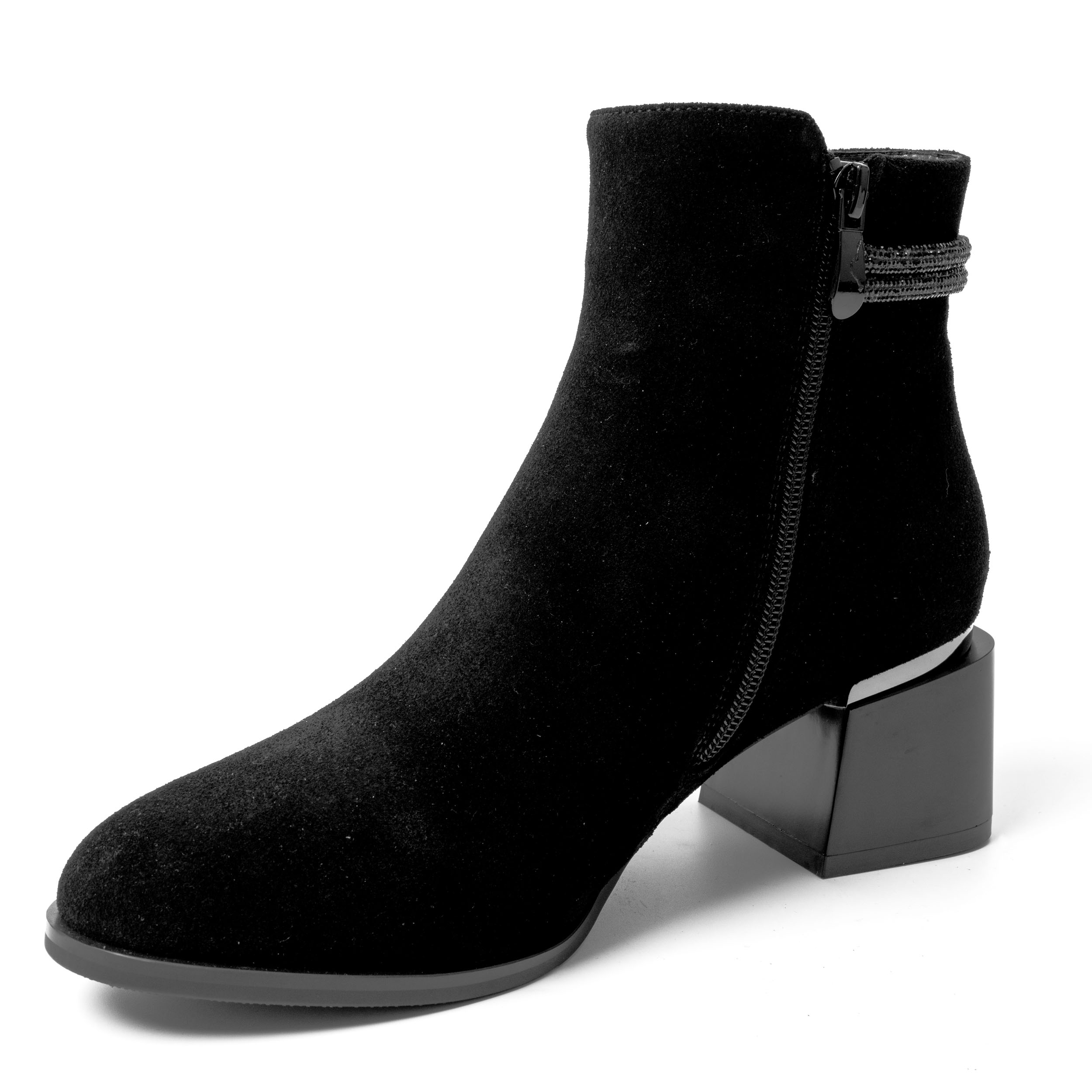 YZY Wholesale Women Black Microfiber Heeled Boots