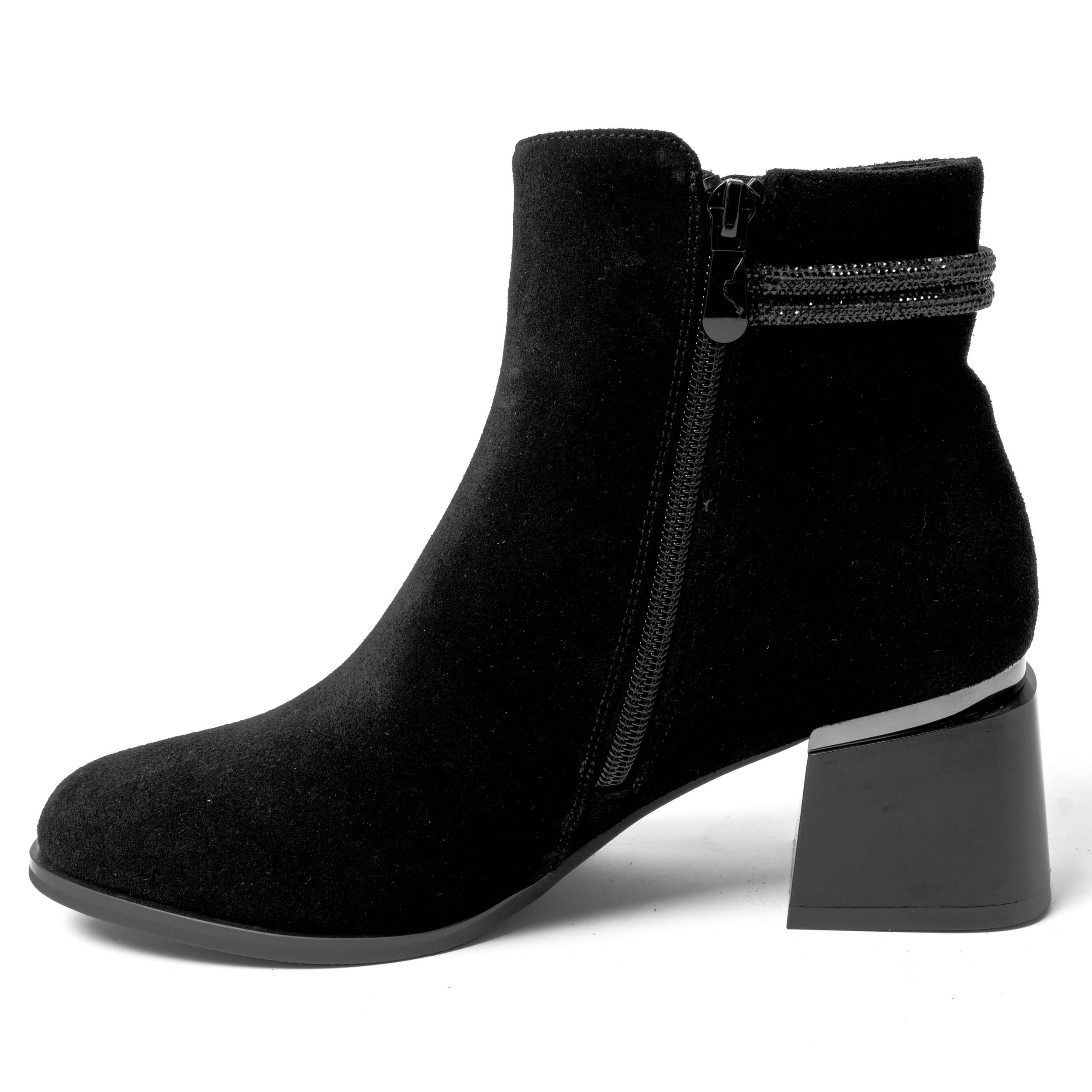 YZY Wholesale Women Black Microfiber Heeled Boots