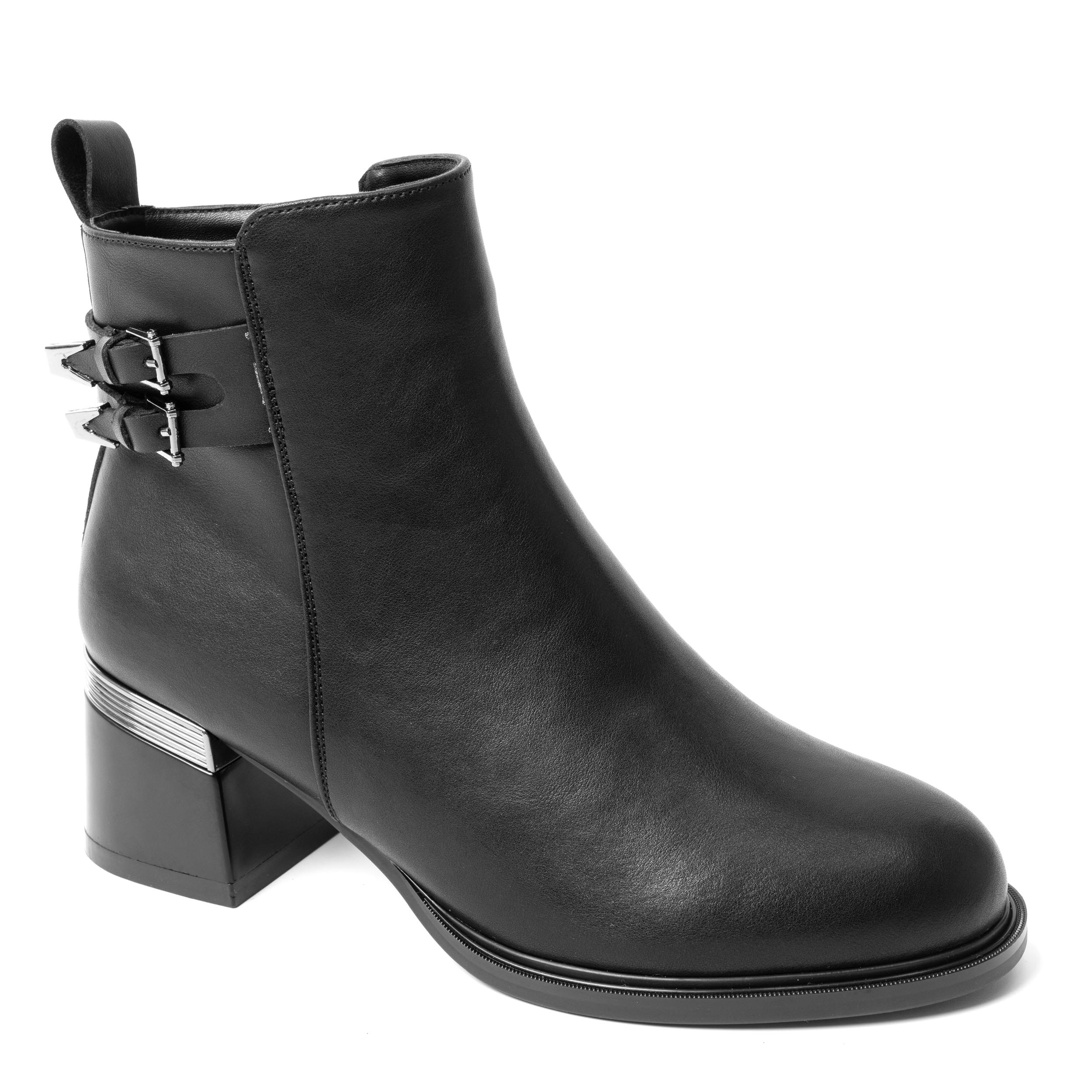 Black women heeled boots with PU and microfiber