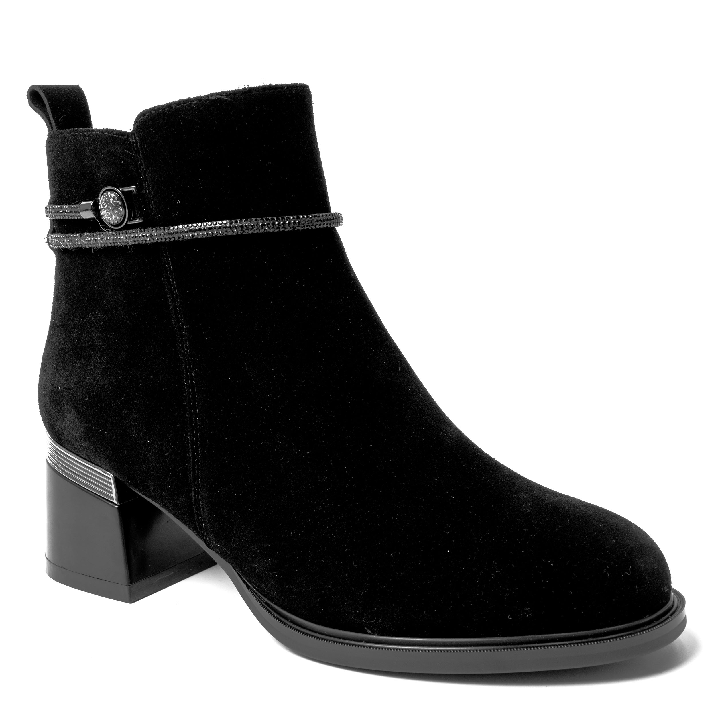 YZY Wholesale Black PU and Microfiber Heeled Ankle Boots for women