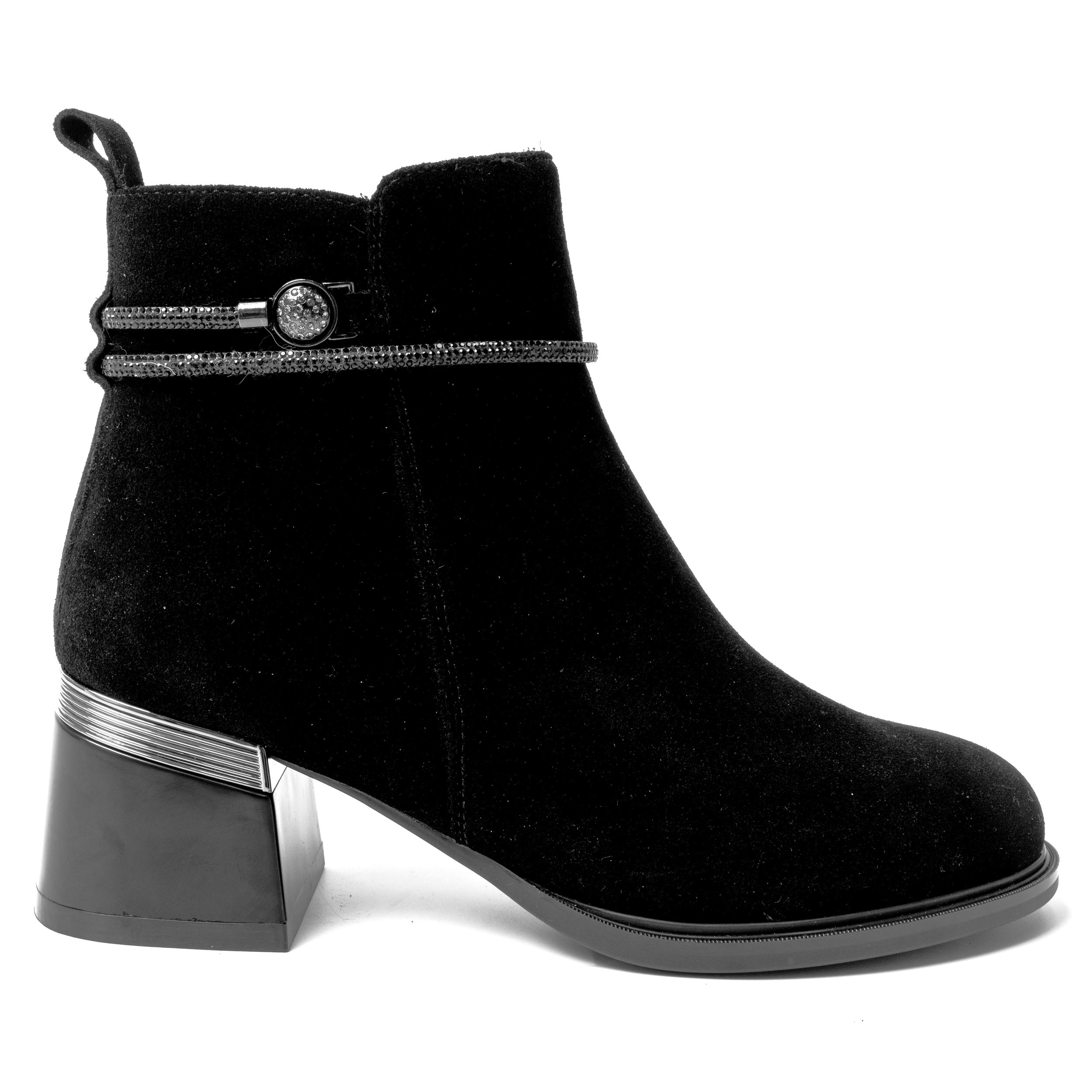 YZY Wholesale Black PU and Microfiber Heeled Ankle Boots for women