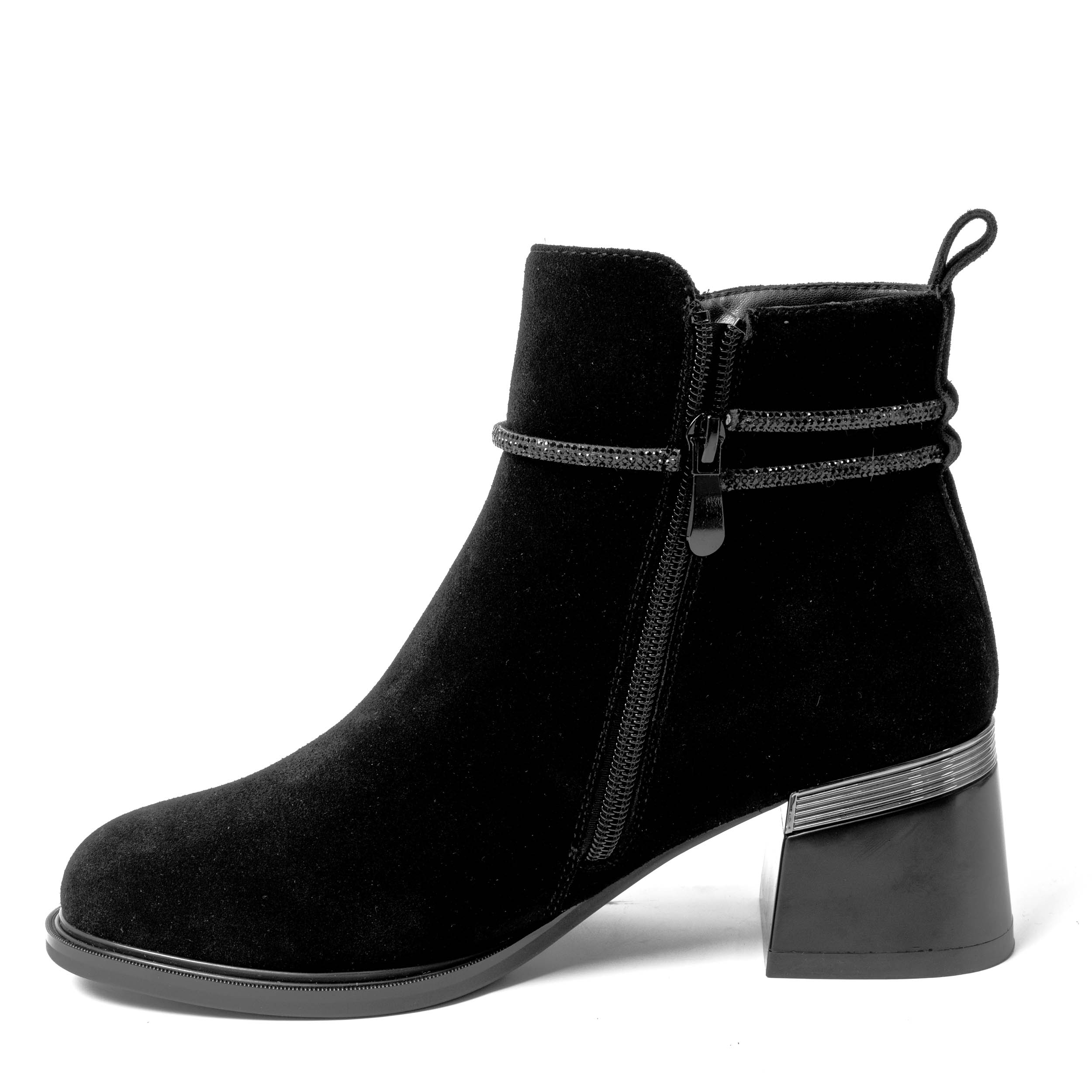 YZY Wholesale Black PU and Microfiber Heeled Ankle Boots for women