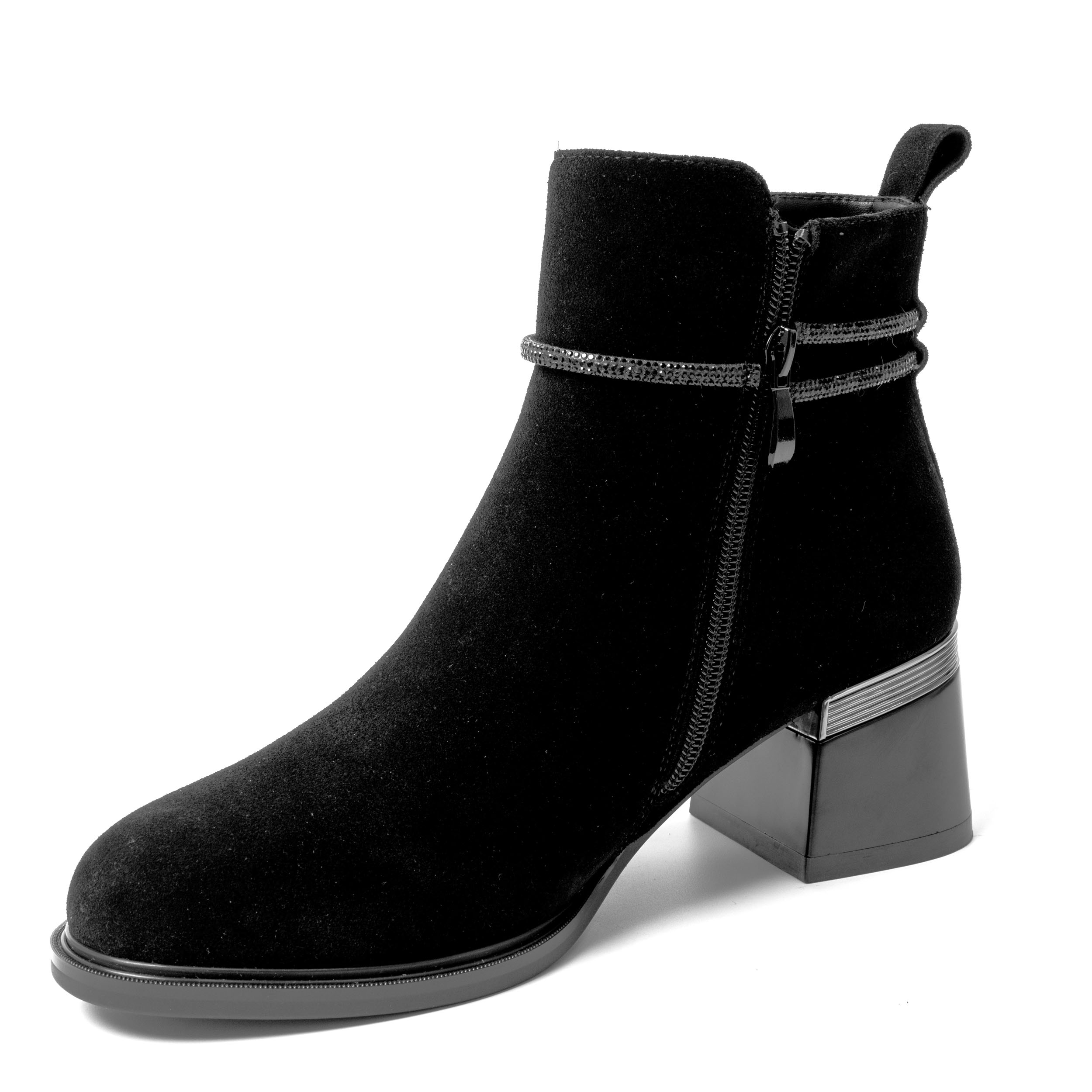 YZY Wholesale Black PU and Microfiber Heeled Ankle Boots for women