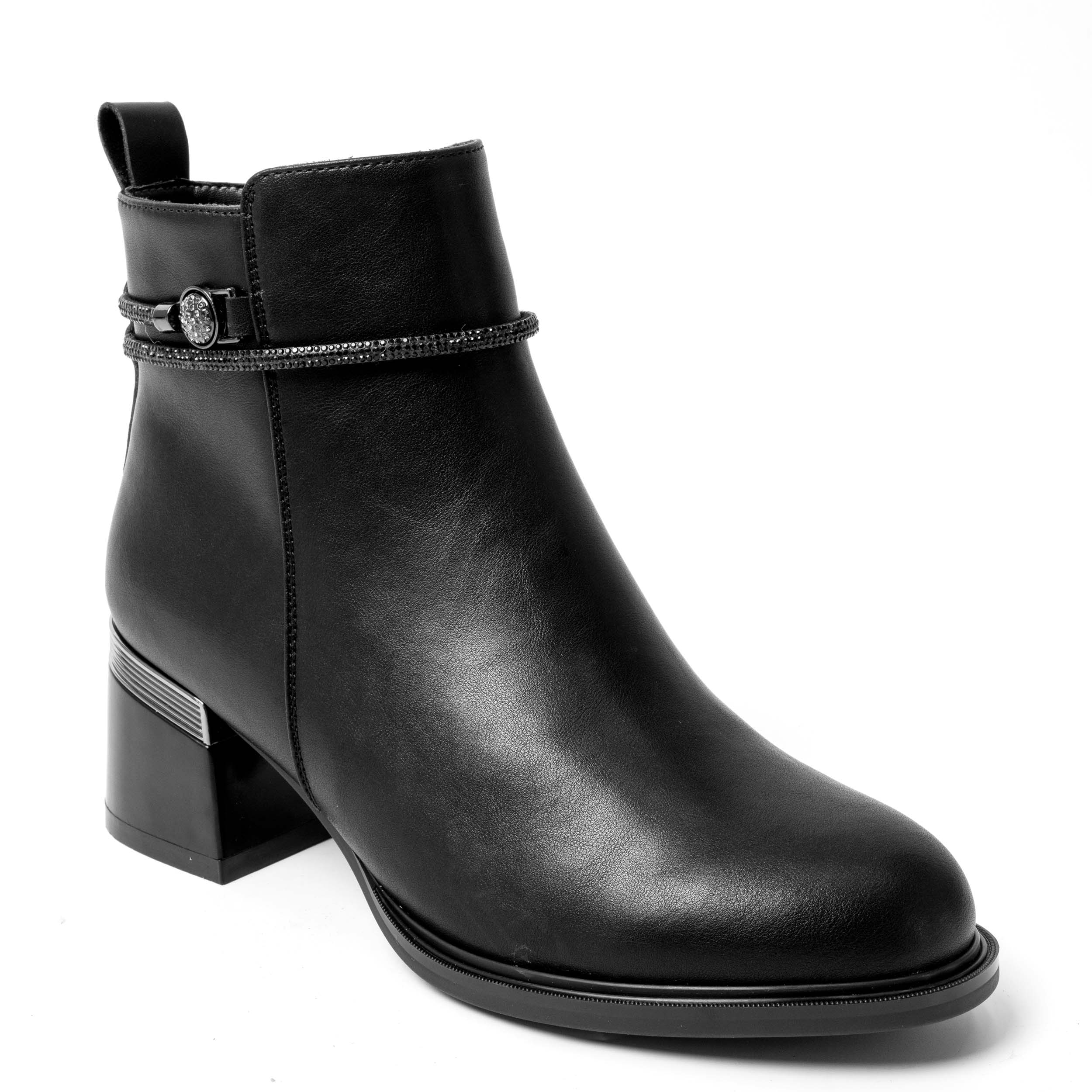 YZY Wholesale Black PU and Microfiber Heeled Ankle Boots for women