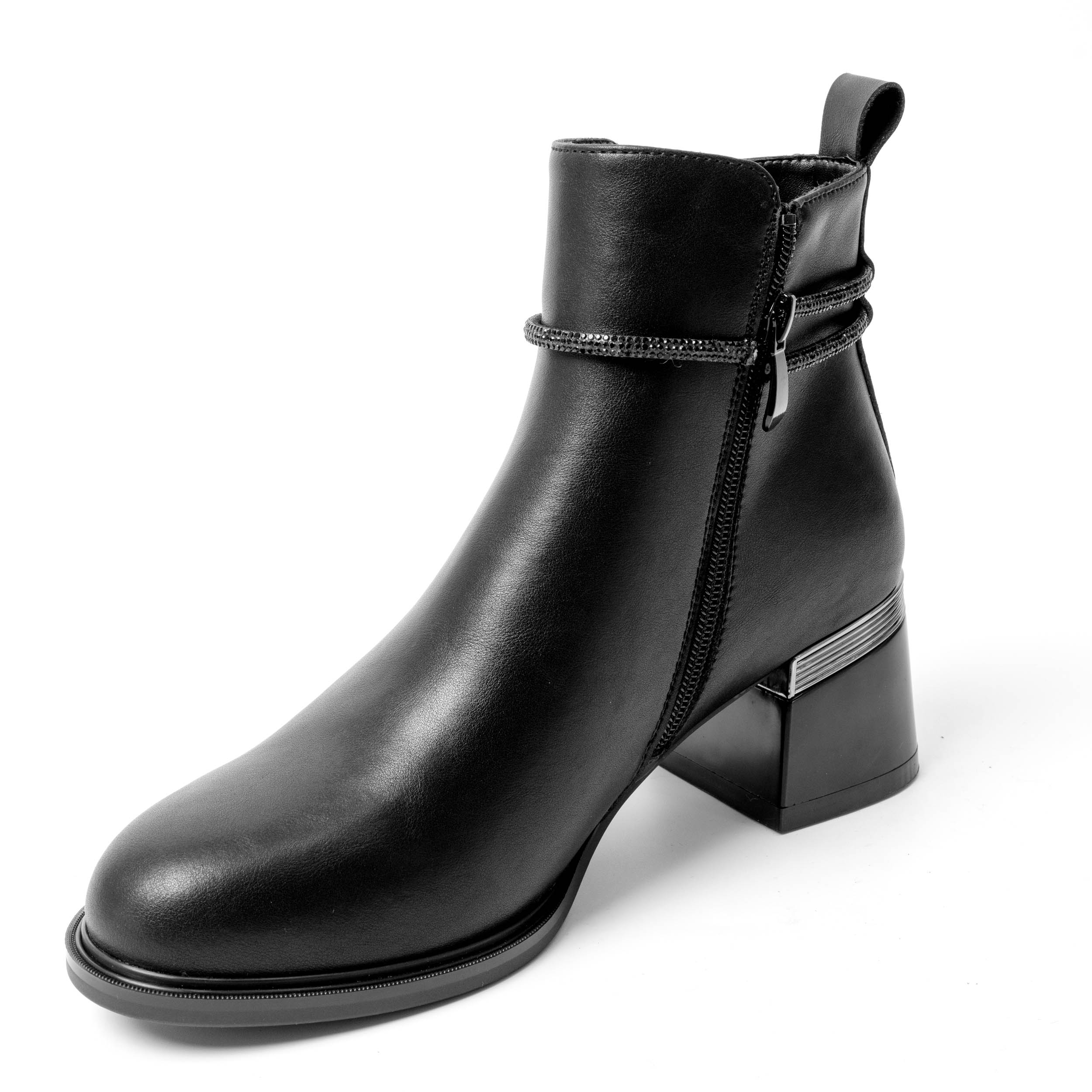 YZY Wholesale Black PU and Microfiber Heeled Ankle Boots for women