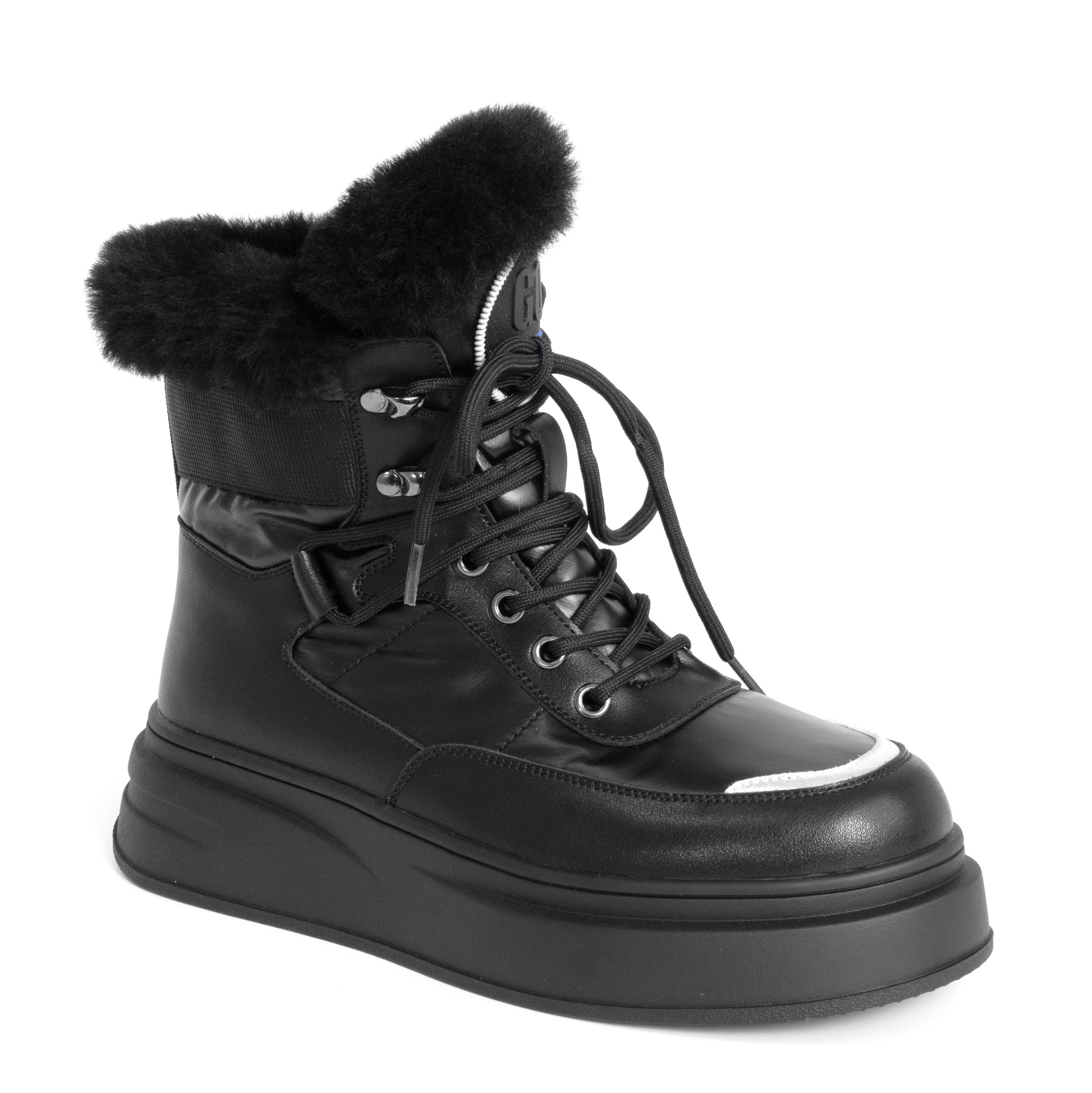 women ankle boots with fur and microfiber leather and down cloth