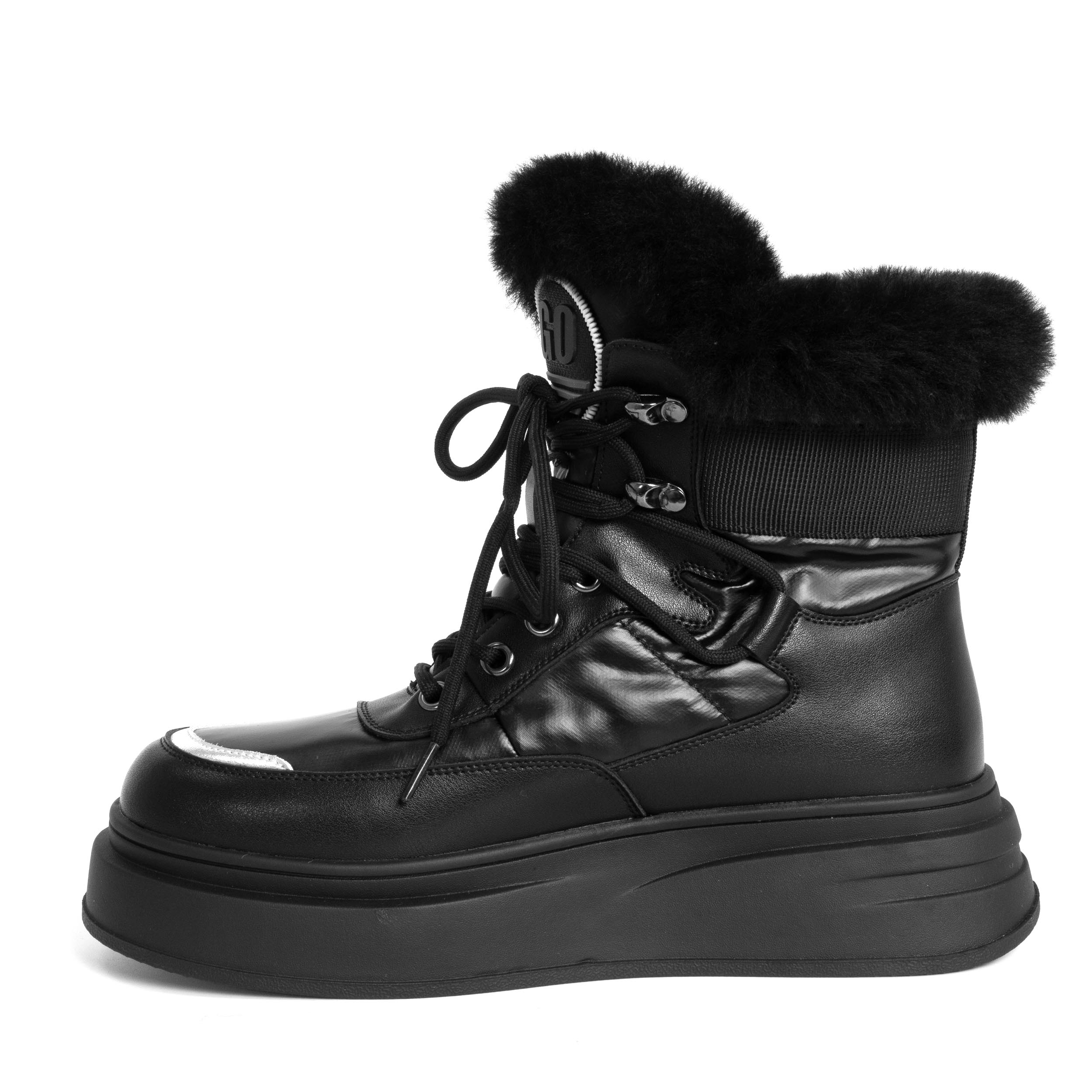 women ankle boots with fur and microfiber leather and down cloth