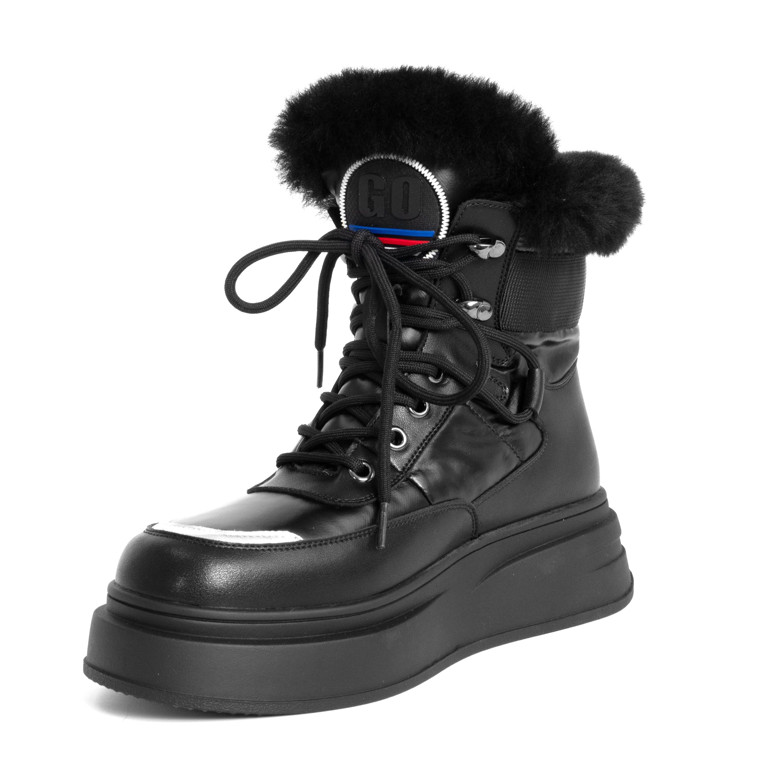 women ankle boots with fur and microfiber leather and down cloth