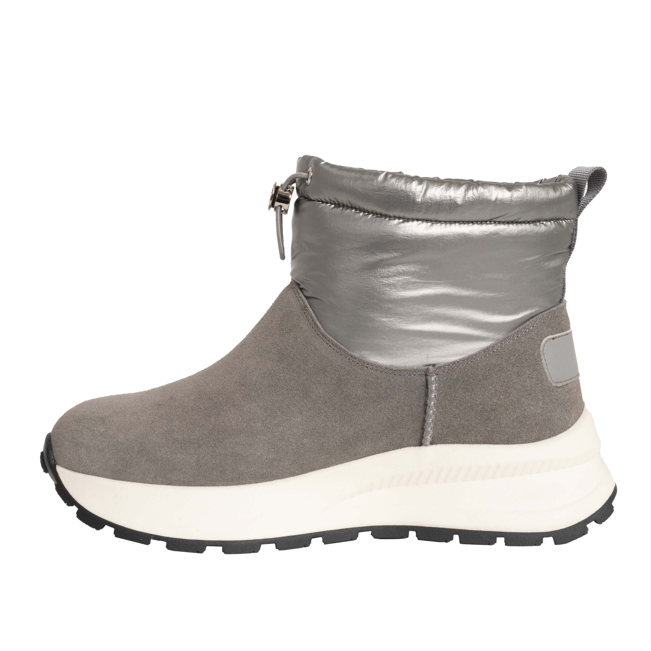 women casual boots with silver and grey leather and down