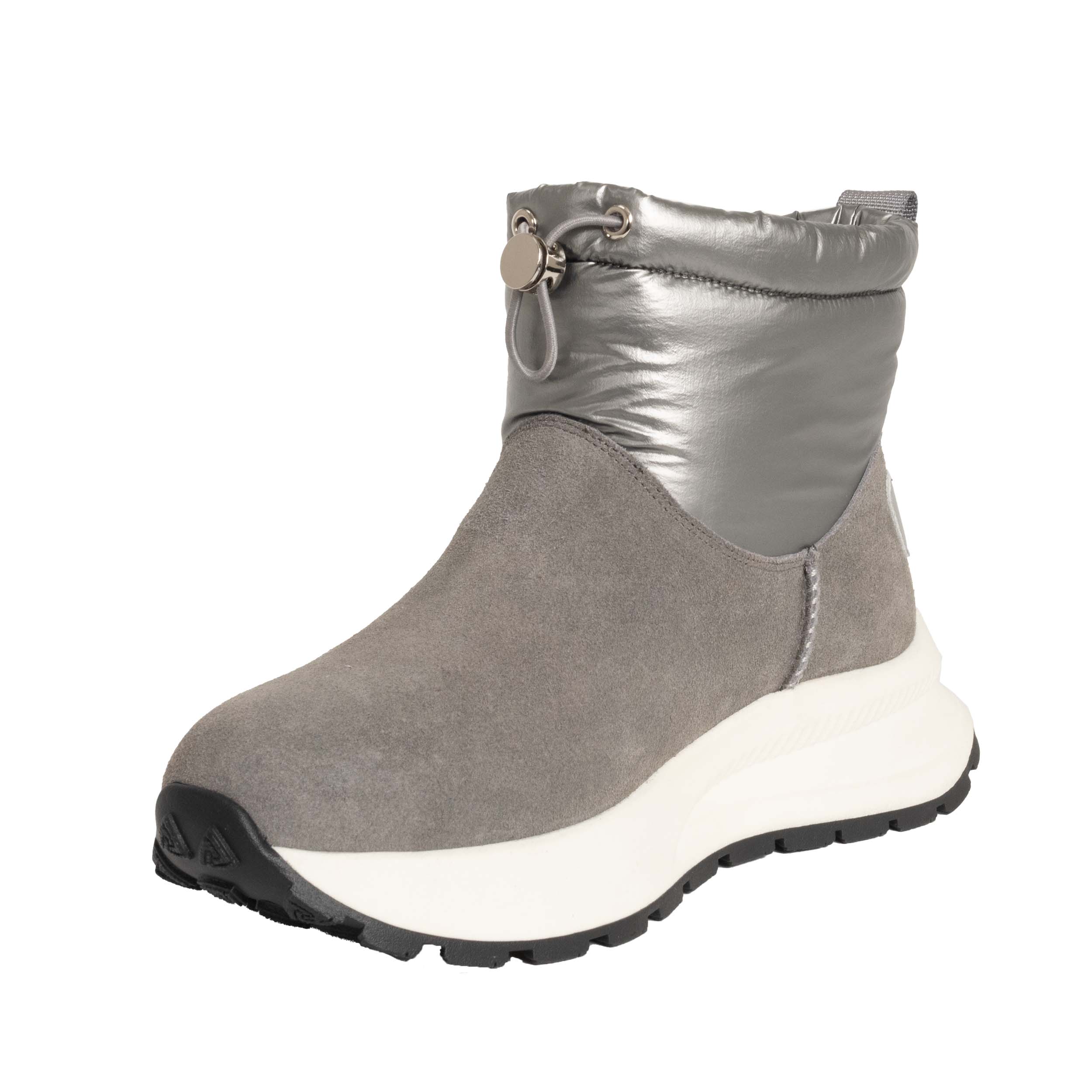 women casual boots with silver and grey leather and down