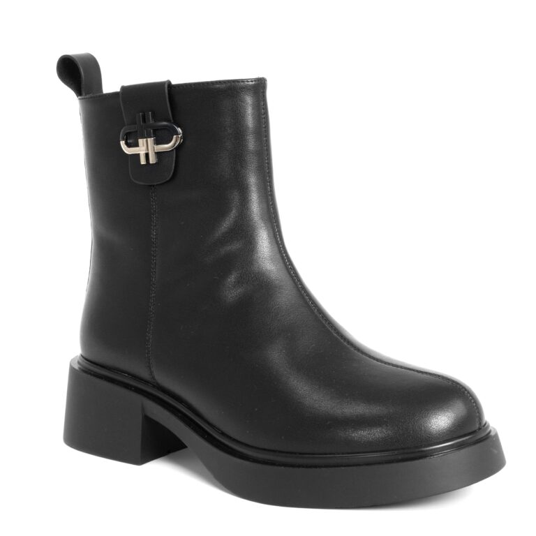 women ankle boots with black microfiber leather